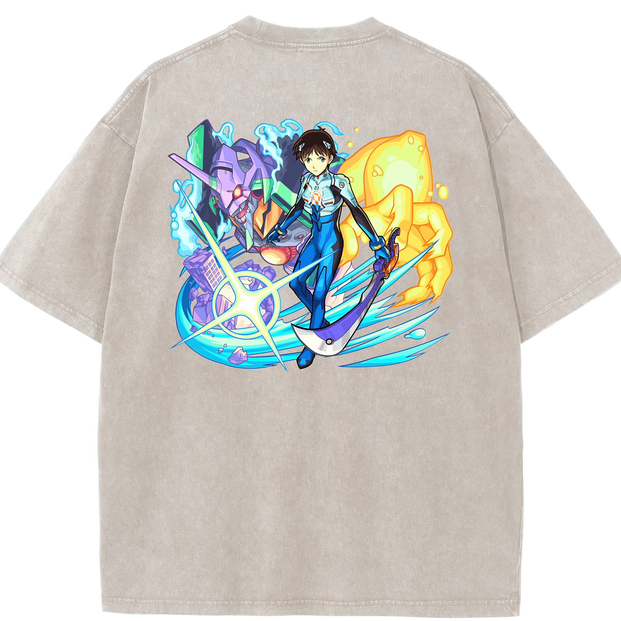 （画像用） EVA 新世紀エヴァンゲリオン 綿100% ヴィンテージ風 半袖Tシャツ（背面プリント）