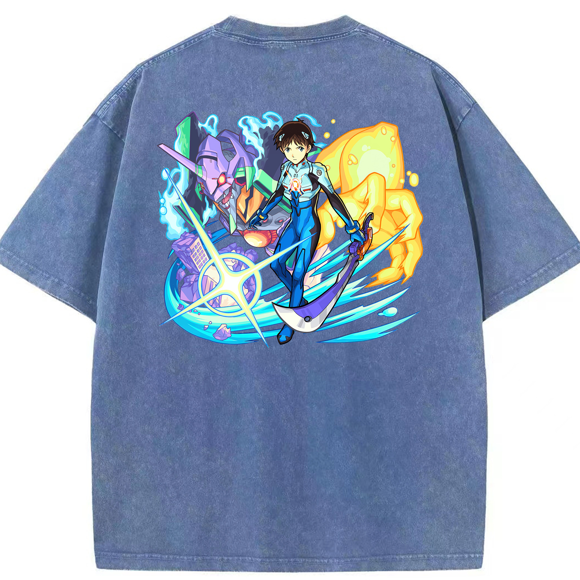 （画像用） EVA 新世紀エヴァンゲリオン 綿100% ヴィンテージ風 半袖Tシャツ（背面プリント）