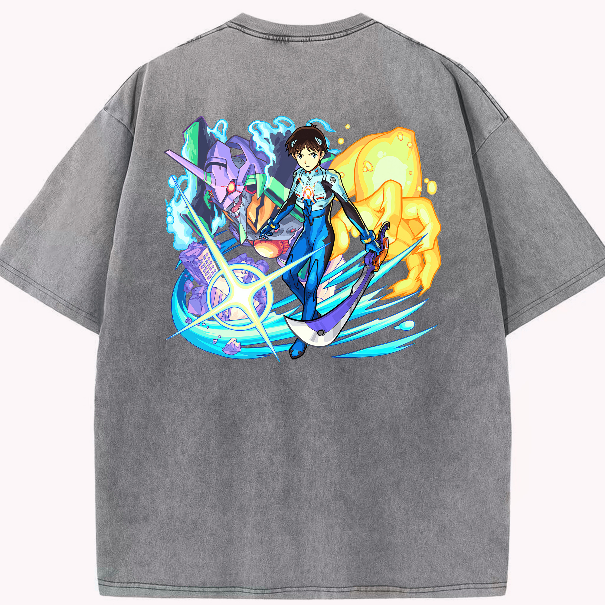 （画像用） EVA 新世紀エヴァンゲリオン 綿100% ヴィンテージ風 半袖Tシャツ（背面プリント）