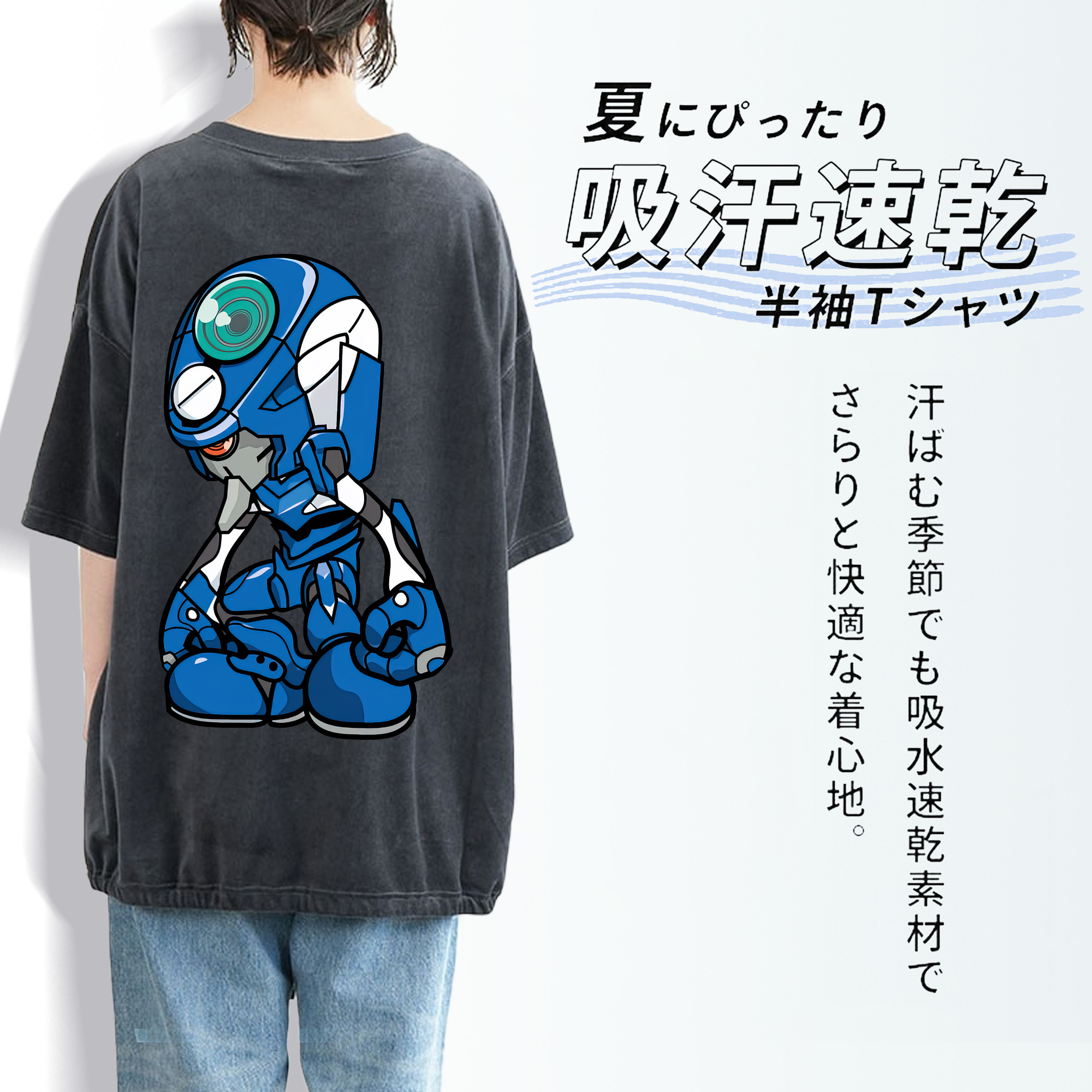 EVA 新世紀エヴァンゲリオン 綿100% ヴィンテージ風 半袖Tシャツ（背面プリント）