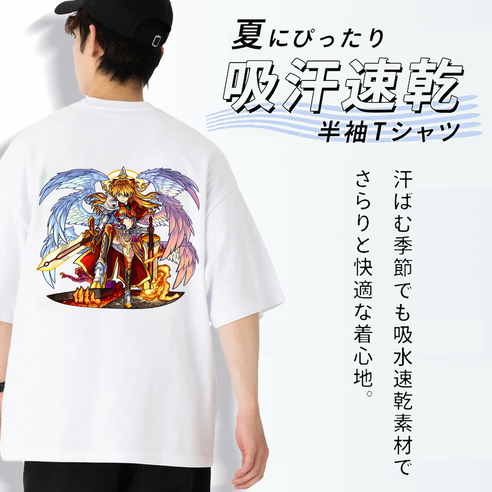 EVA 新世紀エヴァンゲリオン 綿100％ メンズ半袖Tシャツ（バックプリント） 通気性