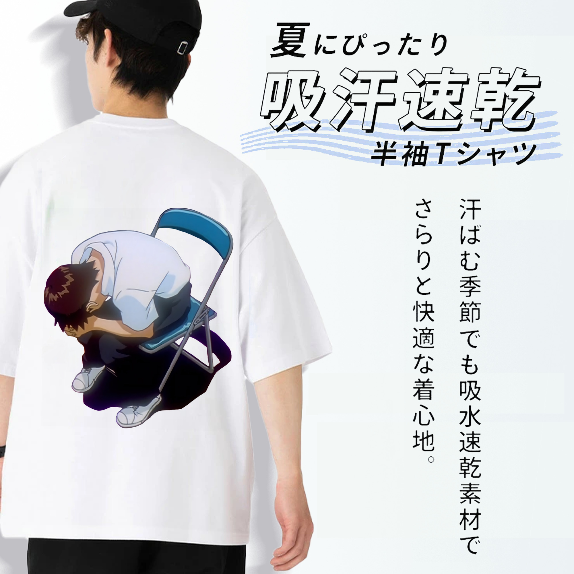 EVA 新世紀エヴァンゲリオン 綿100％ メンズ半袖Tシャツ（バックプリント） 通気性