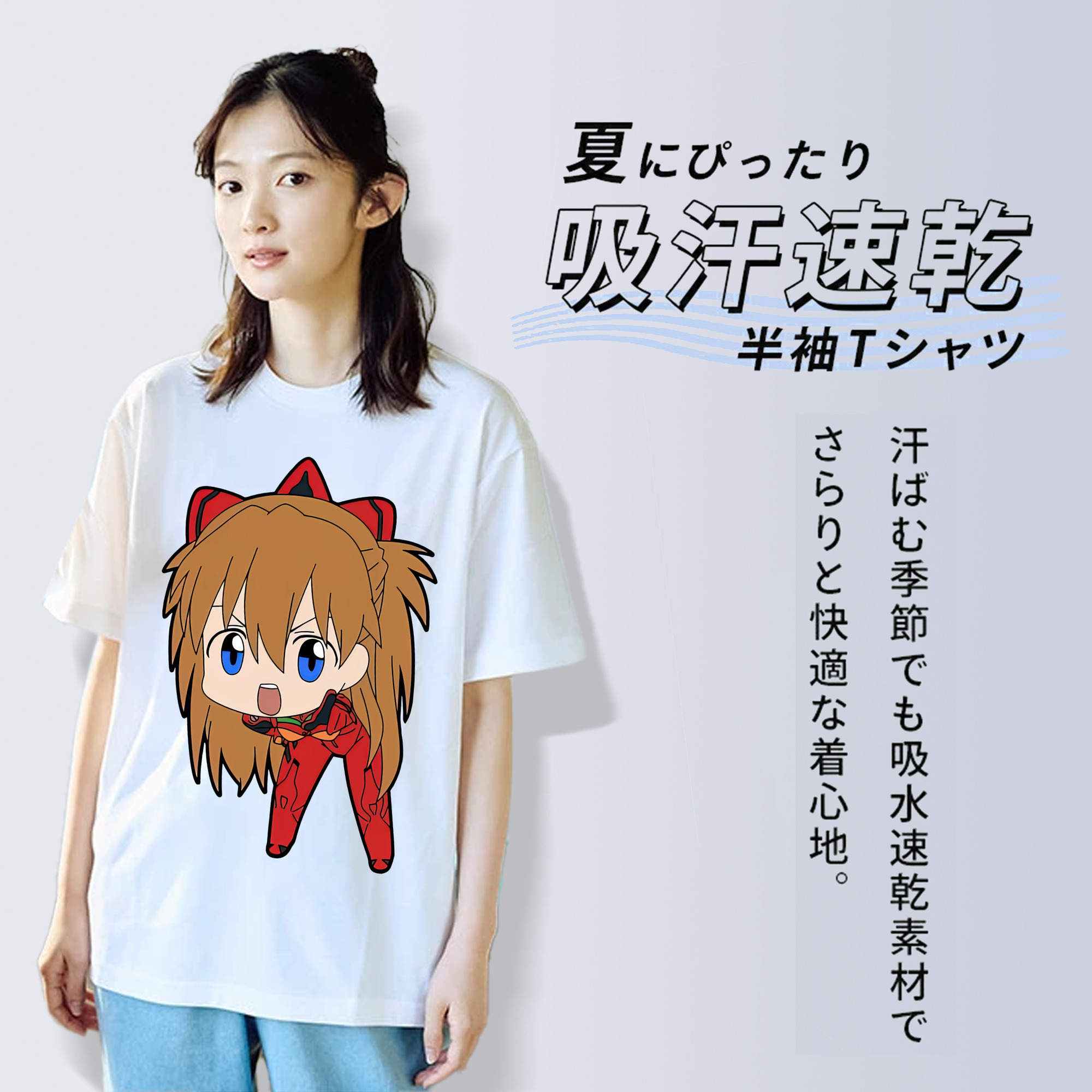 EVA 新世紀エヴァンゲリオン レディースカジュアルプリントTシャツ（綿100％）