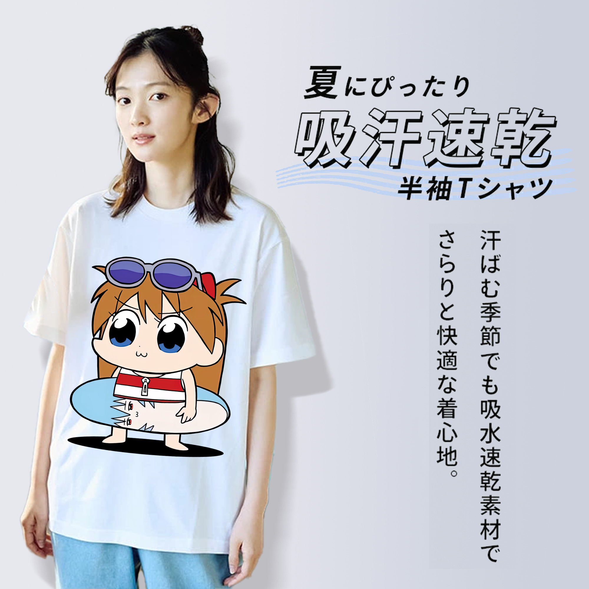 EVA 新世紀エヴァンゲリオン レディースカジュアルプリントTシャツ（綿100％）