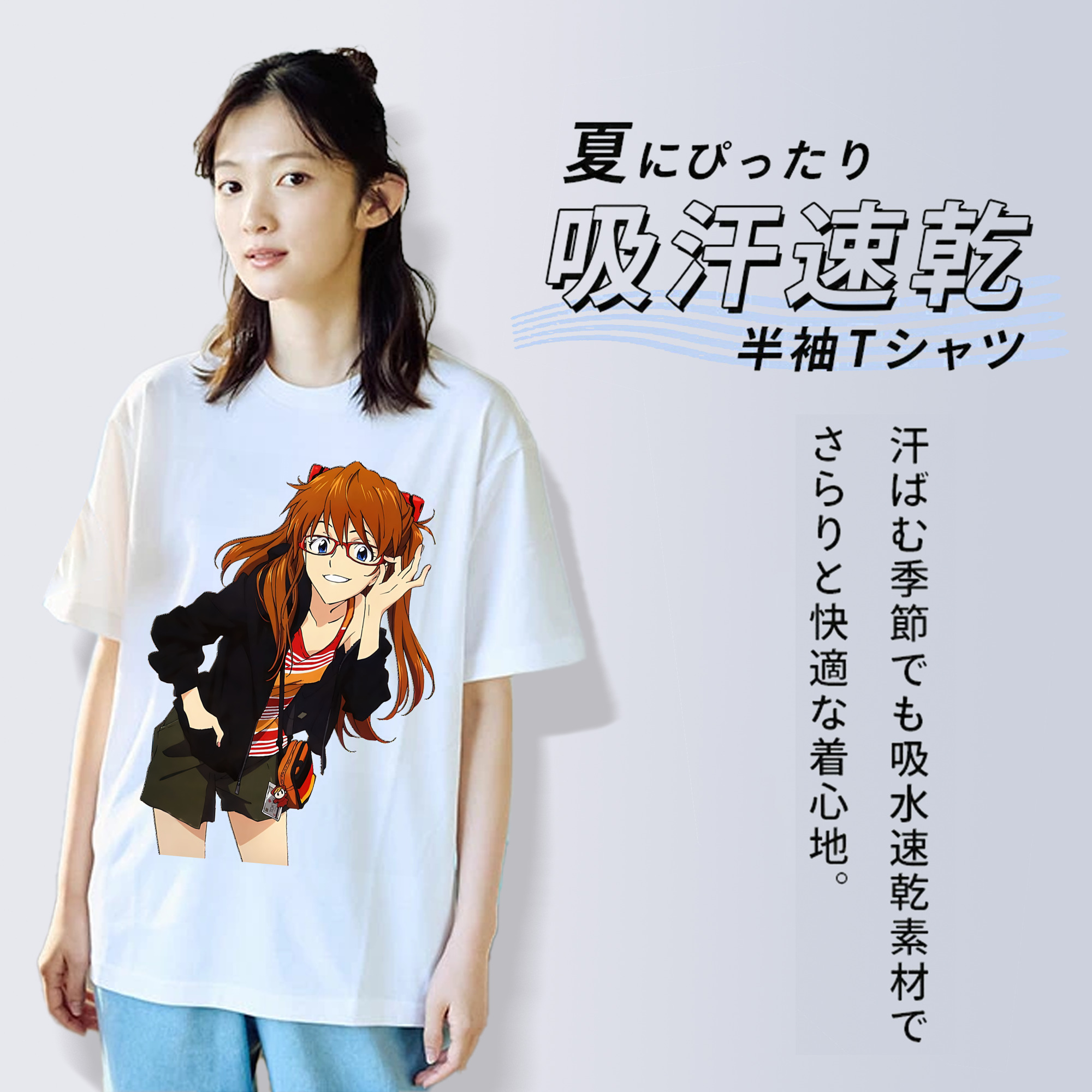 EVA 新世紀エヴァンゲリオン レディースカジュアルプリントTシャツ（綿100％）