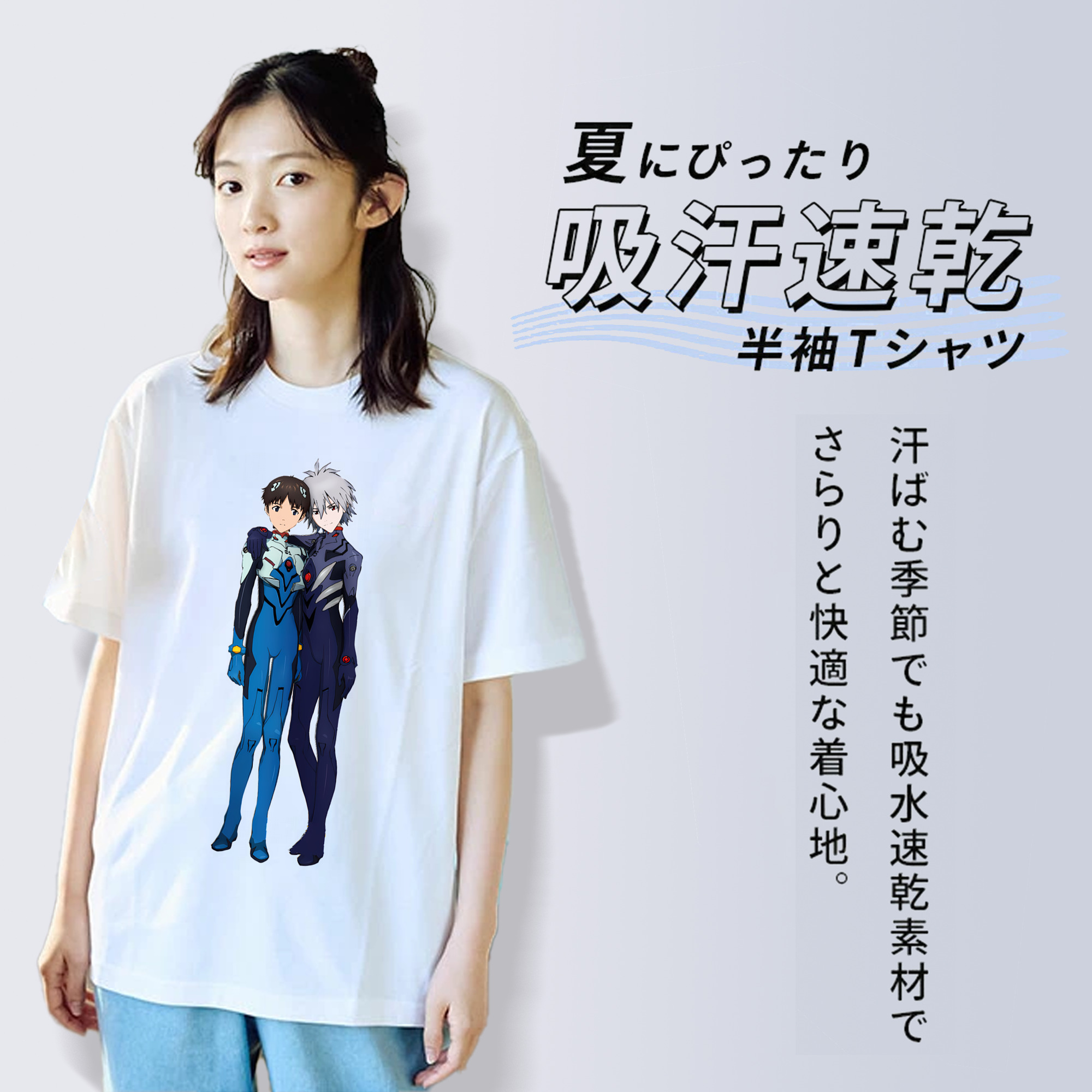 EVA 新世紀エヴァンゲリオン レディースカジュアルプリントTシャツ（綿100％）
