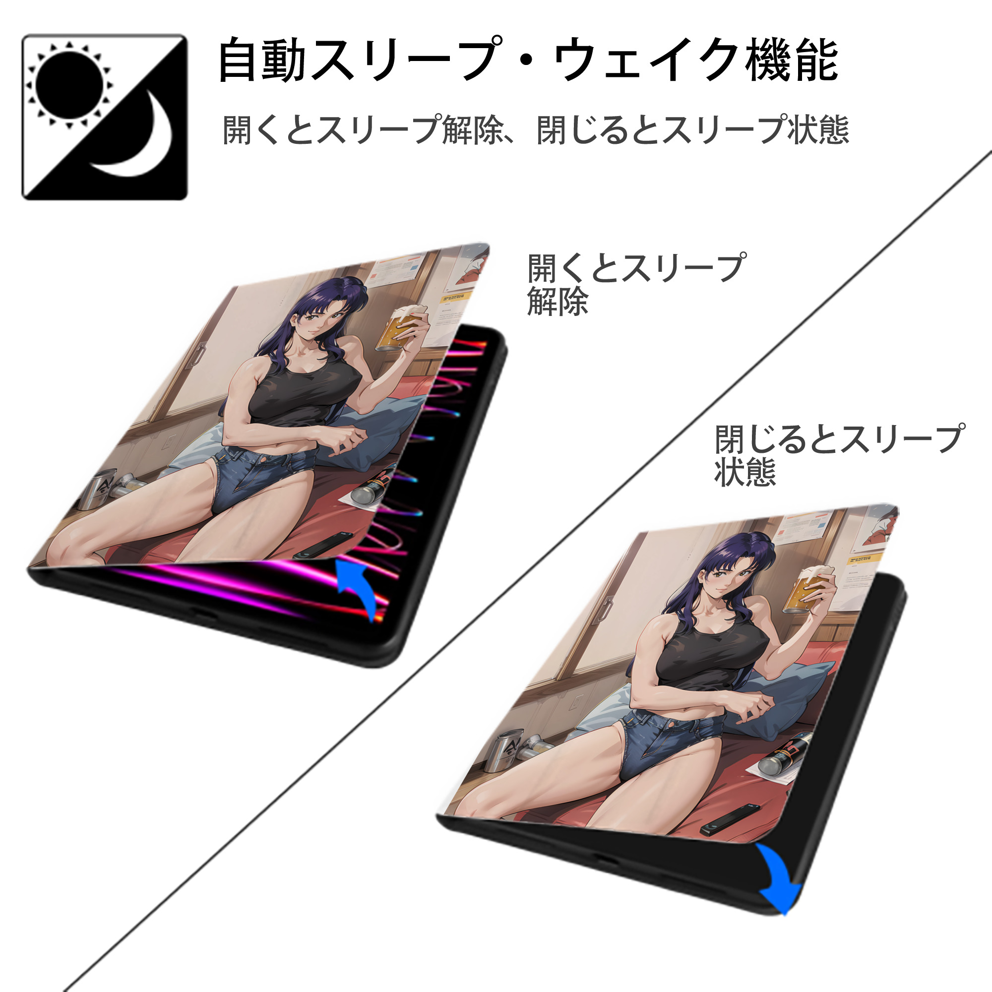 EVA 新世紀エヴァンゲリオン IPad ケース ペン収納付き 三つ折りスタンド PUレザー×シリコン 対応機種9.5/10.5/10.9インチ