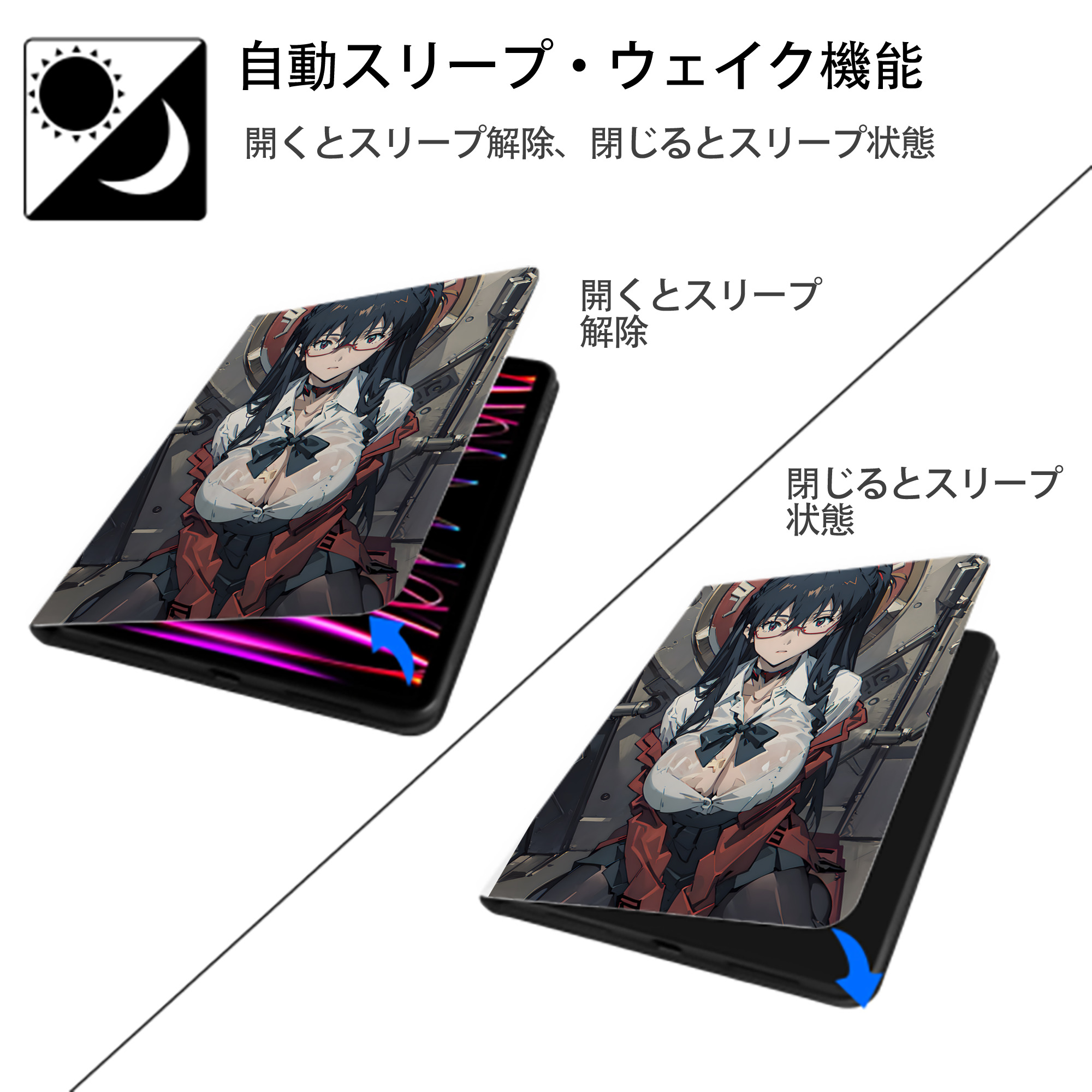 EVA 新世紀エヴァンゲリオン IPad ケース ペン収納付き 三つ折りスタンド PUレザー×シリコン 対応機種9.5/10.5/10.9インチ