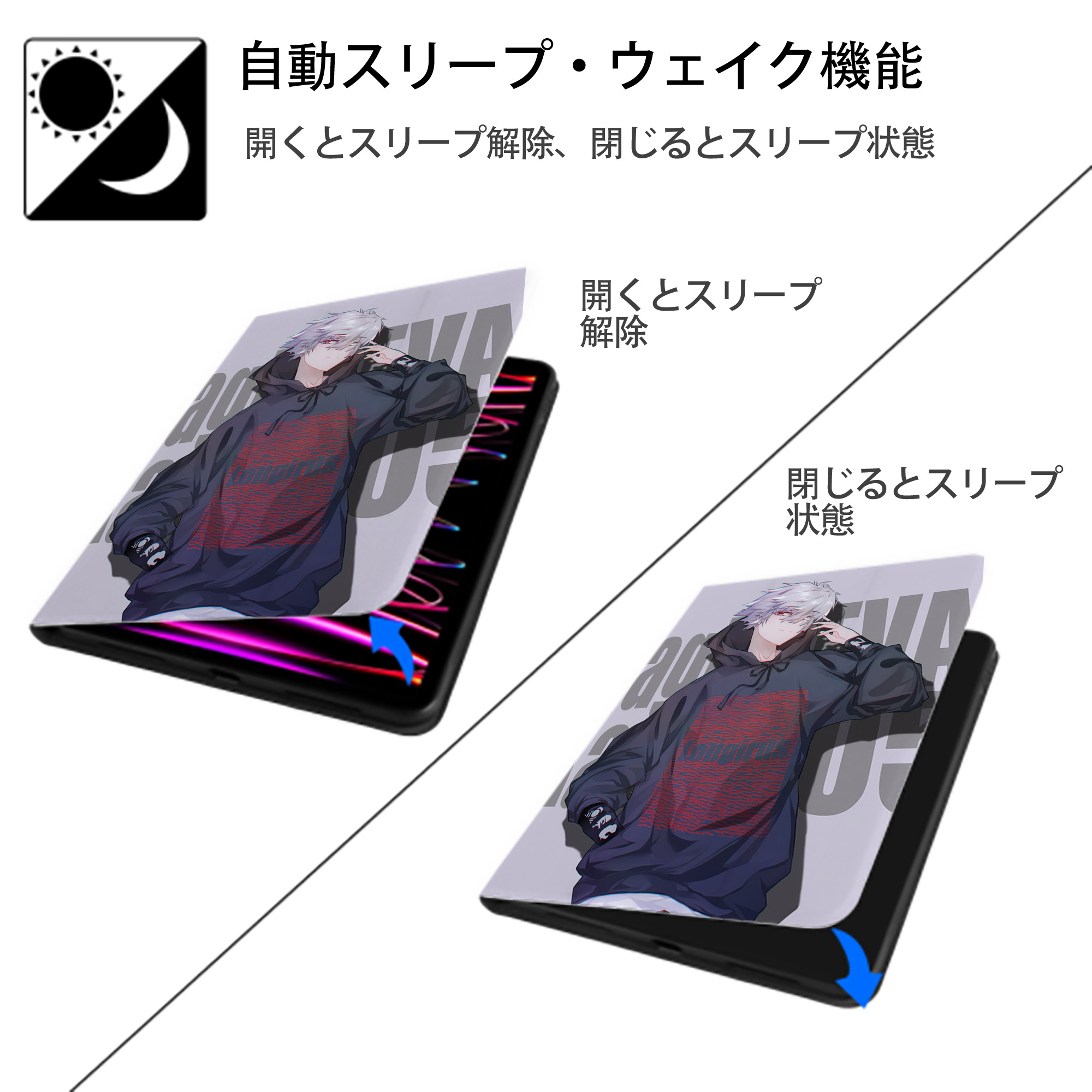 EVA 新世紀エヴァンゲリオン IPad ケース ペン収納付き 三つ折りスタンド PUレザー×シリコン 対応機種9.5/10.5/10.9インチ