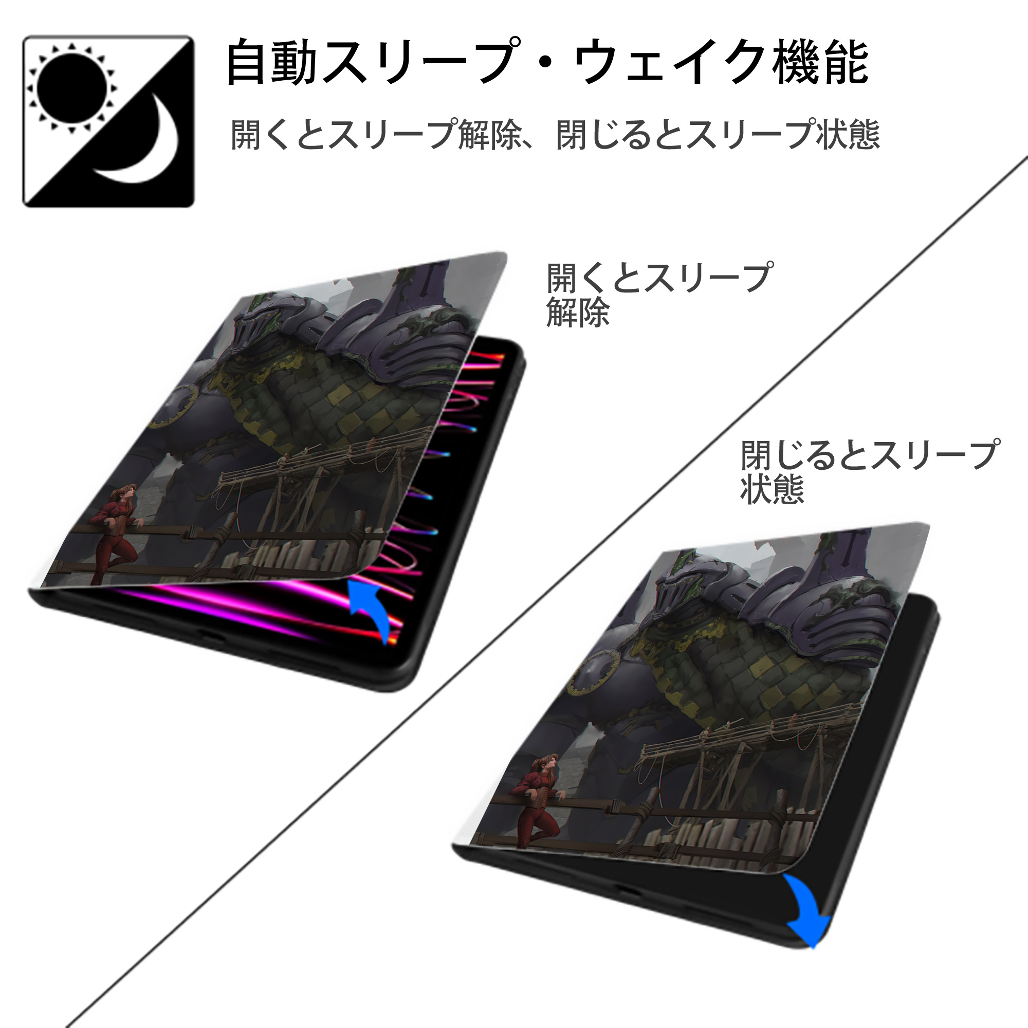 EVA 新世紀エヴァンゲリオン IPad ケース ペン収納付き 三つ折りスタンド PUレザー×シリコン 対応機種9.5/10.5/10.9インチ