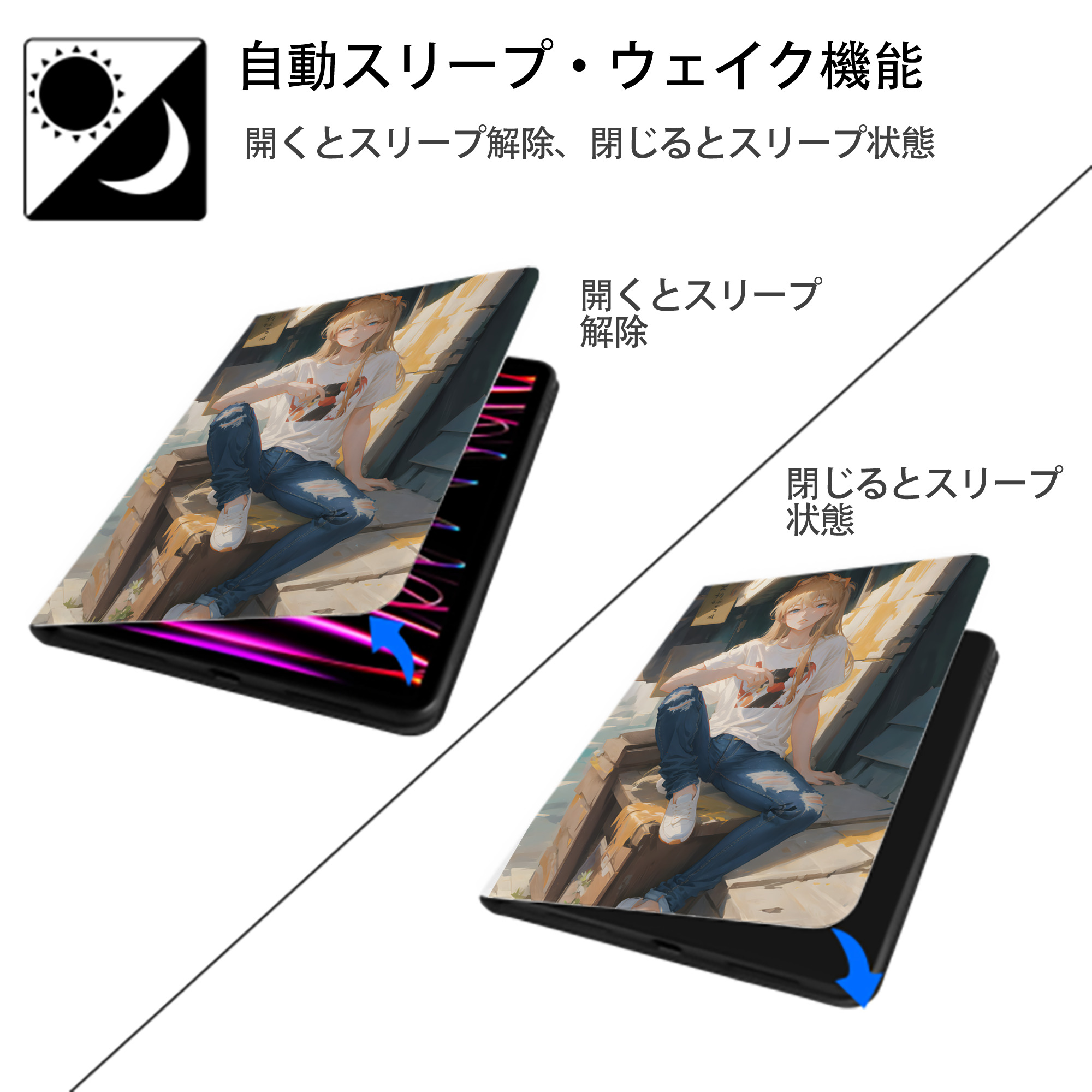 EVA 新世紀エヴァンゲリオン IPad ケース ペン収納付き 三つ折りスタンド PUレザー×シリコン 対応機種9.5/10.5/10.9インチ