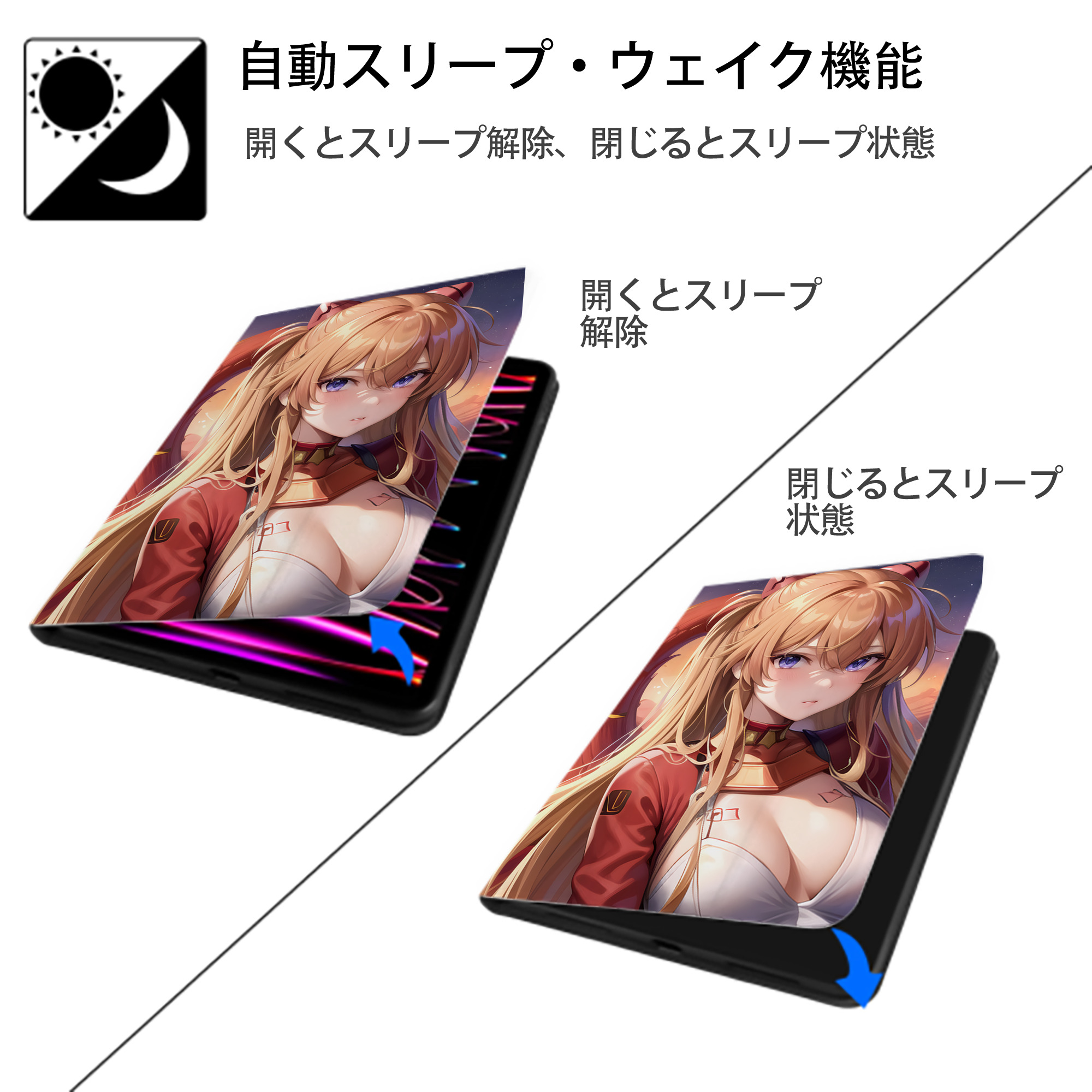 EVA 新世紀エヴァンゲリオン IPad ケース ペン収納付き 三つ折りスタンド PUレザー×シリコン 対応機種9.5/10.5/10.9インチ