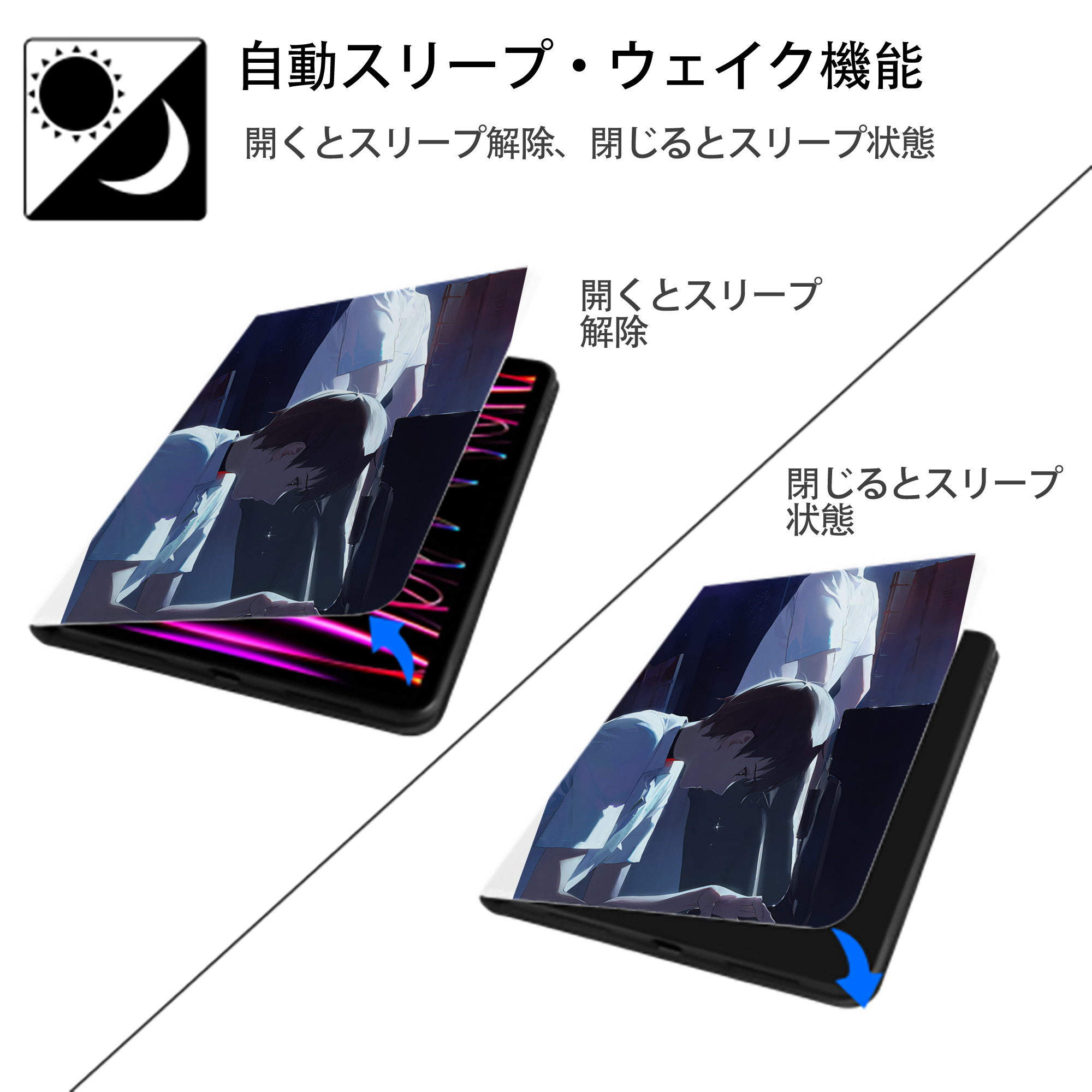 EVA 新世紀エヴァンゲリオン IPad ケース ペン収納付き 三つ折りスタンド PUレザー×シリコン 対応機種9.5/10.5/10.9インチ