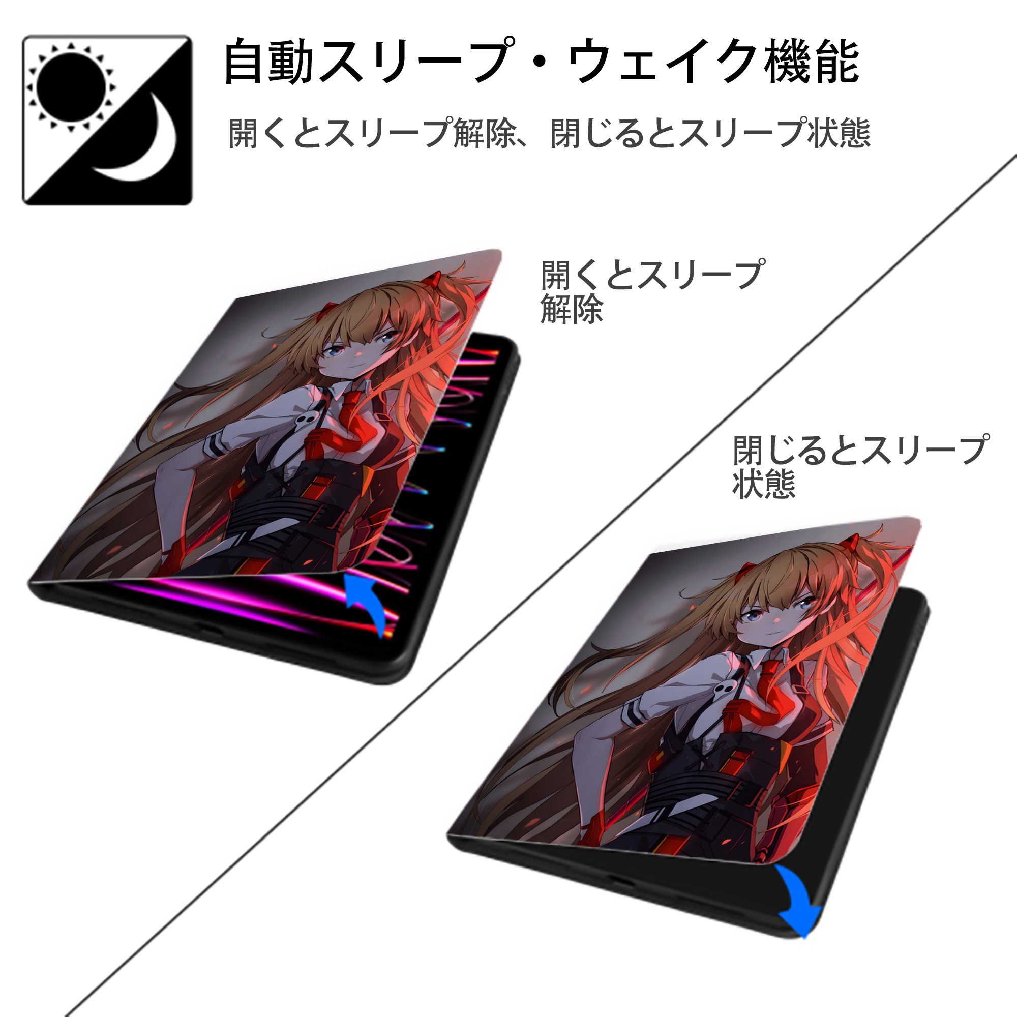 EVA 新世紀エヴァンゲリオン IPad ケース ペン収納付き 三つ折りスタンド PUレザー×シリコン 対応機種9.5/10.5/10.9インチ