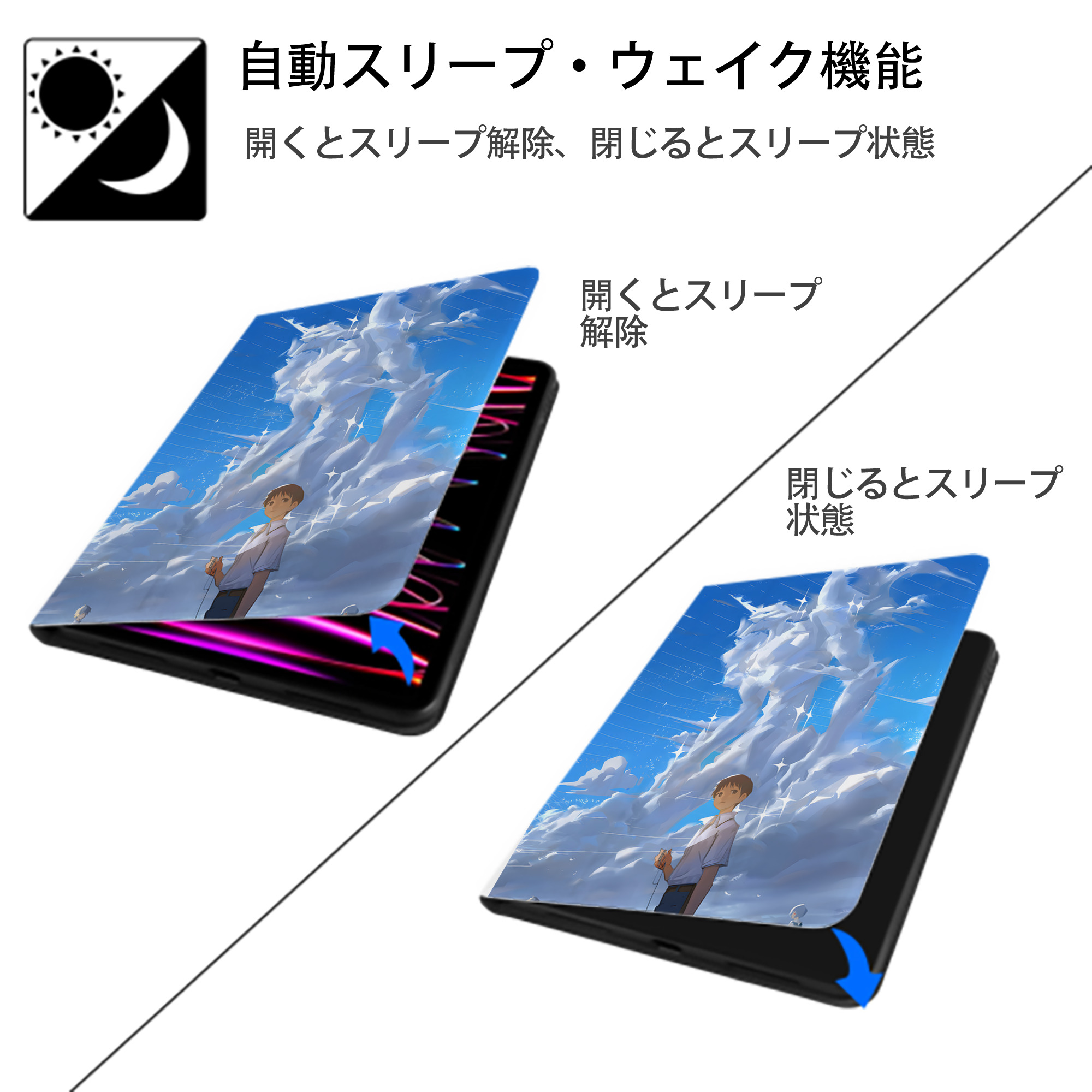 EVA 新世紀エヴァンゲリオン IPad ケース ペン収納付き 三つ折りスタンド PUレザー×シリコン 対応機種9.5/10.5/10.9インチ