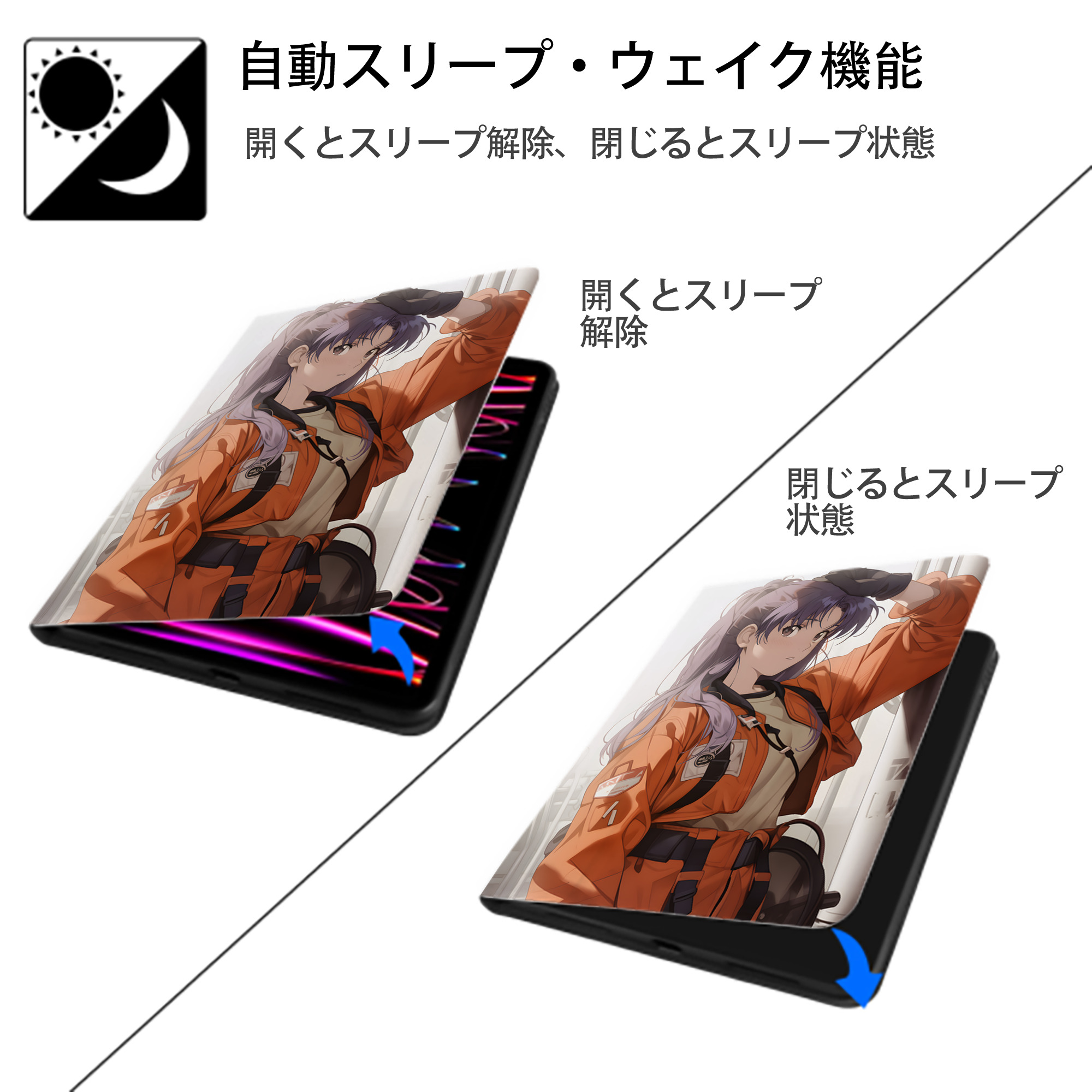 EVA 新世紀エヴァンゲリオン IPad ケース ペン収納付き 三つ折りスタンド PUレザー×シリコン 対応機種9.5/10.5/10.9インチ