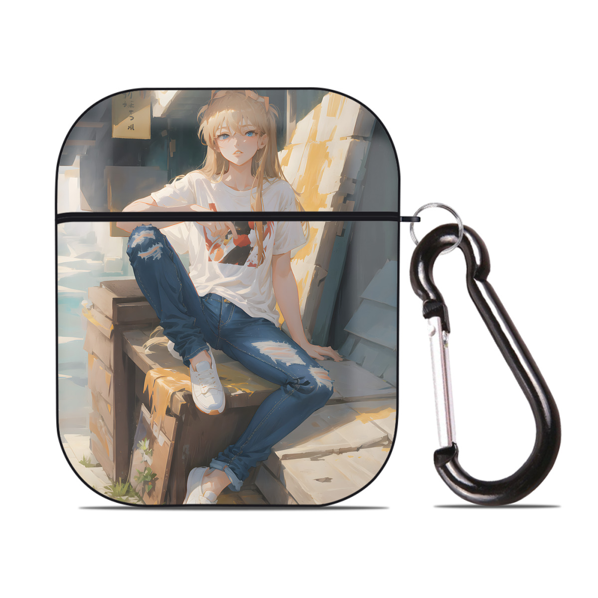（画像用） EVA 新世紀エヴァンゲリオン AirPods 第2世代保護ケース ハードシェル ブラック 耐衝撃・防指紋・カラビナ付き