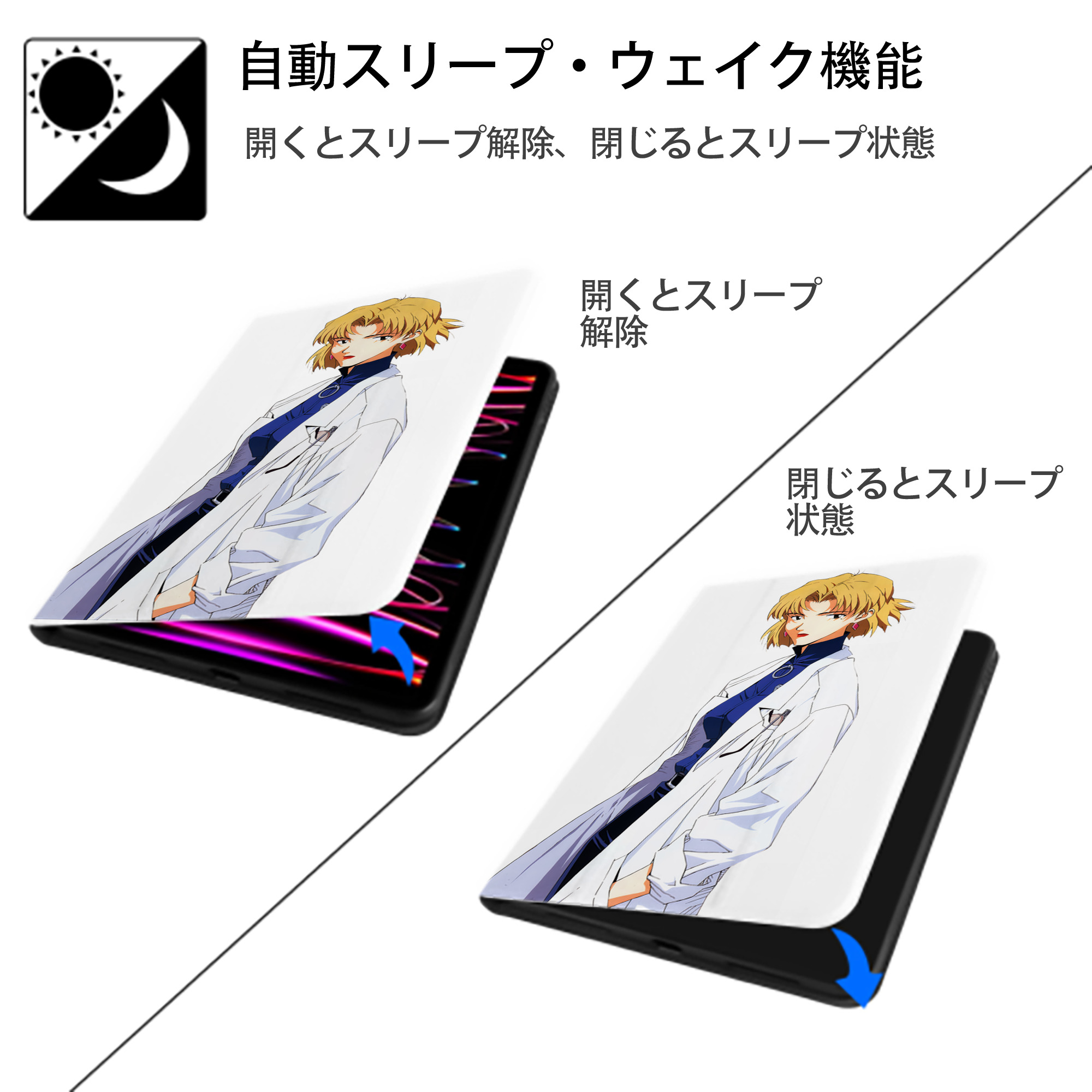 EVA 新世紀エヴァンゲリオン IPad ケース ペン収納付き 三つ折りスタンド PUレザー×シリコン 対応機種9.5/10.5/10.9インチ