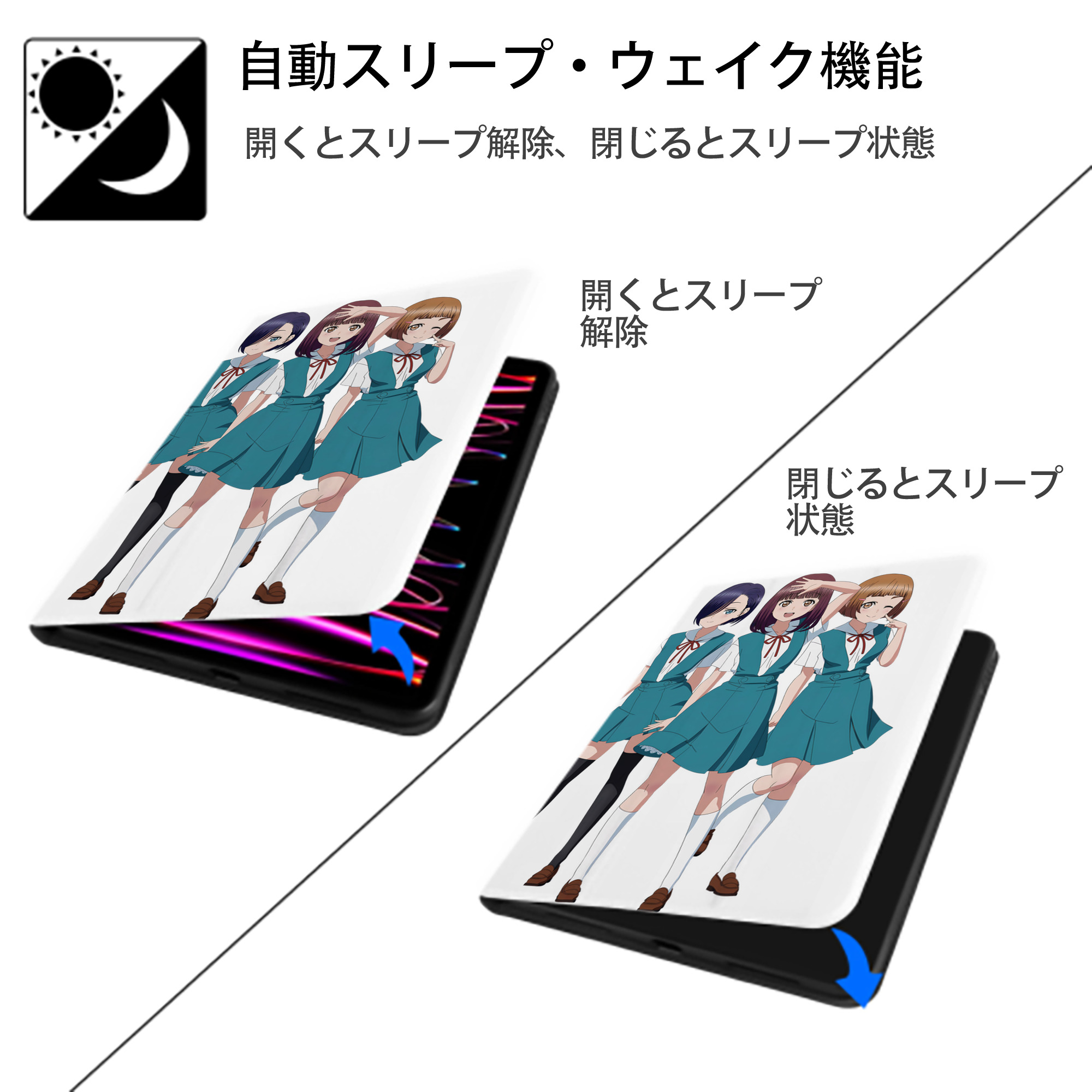EVA 新世紀エヴァンゲリオン IPad ケース ペン収納付き 三つ折りスタンド PUレザー×シリコン 対応機種9.5/10.5/10.9インチ