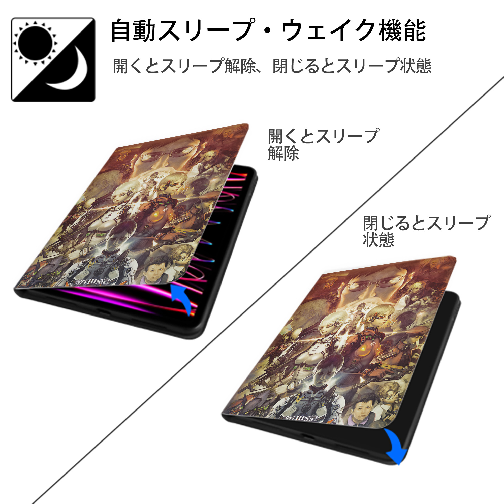 EVA 新世紀エヴァンゲリオン IPad ケース ペン収納付き 三つ折りスタンド PUレザー×シリコン 対応機種9.5/10.5/10.9インチ