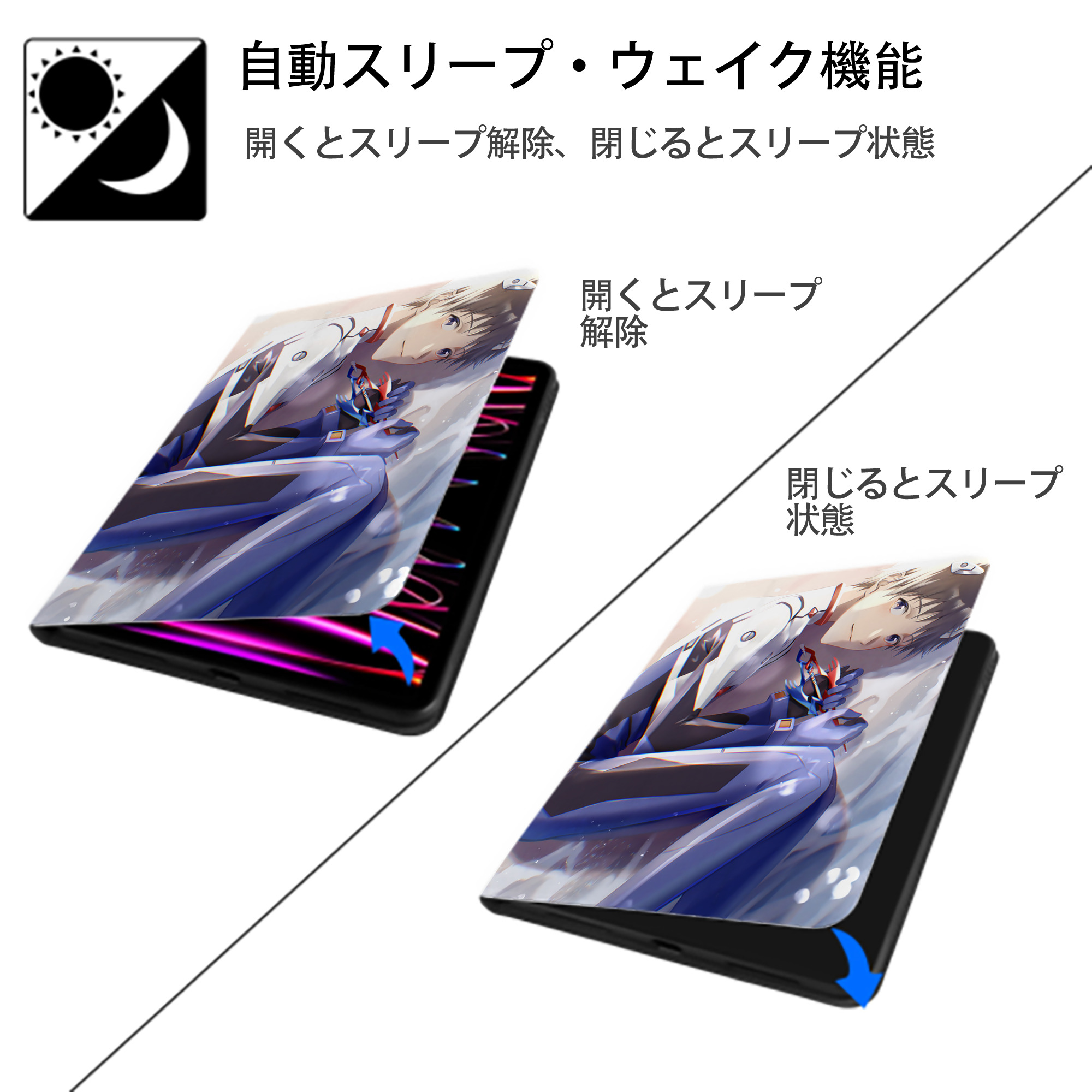 EVA 新世紀エヴァンゲリオン IPad ケース ペン収納付き 三つ折りスタンド PUレザー×シリコン 対応機種9.5/10.5/10.9インチ