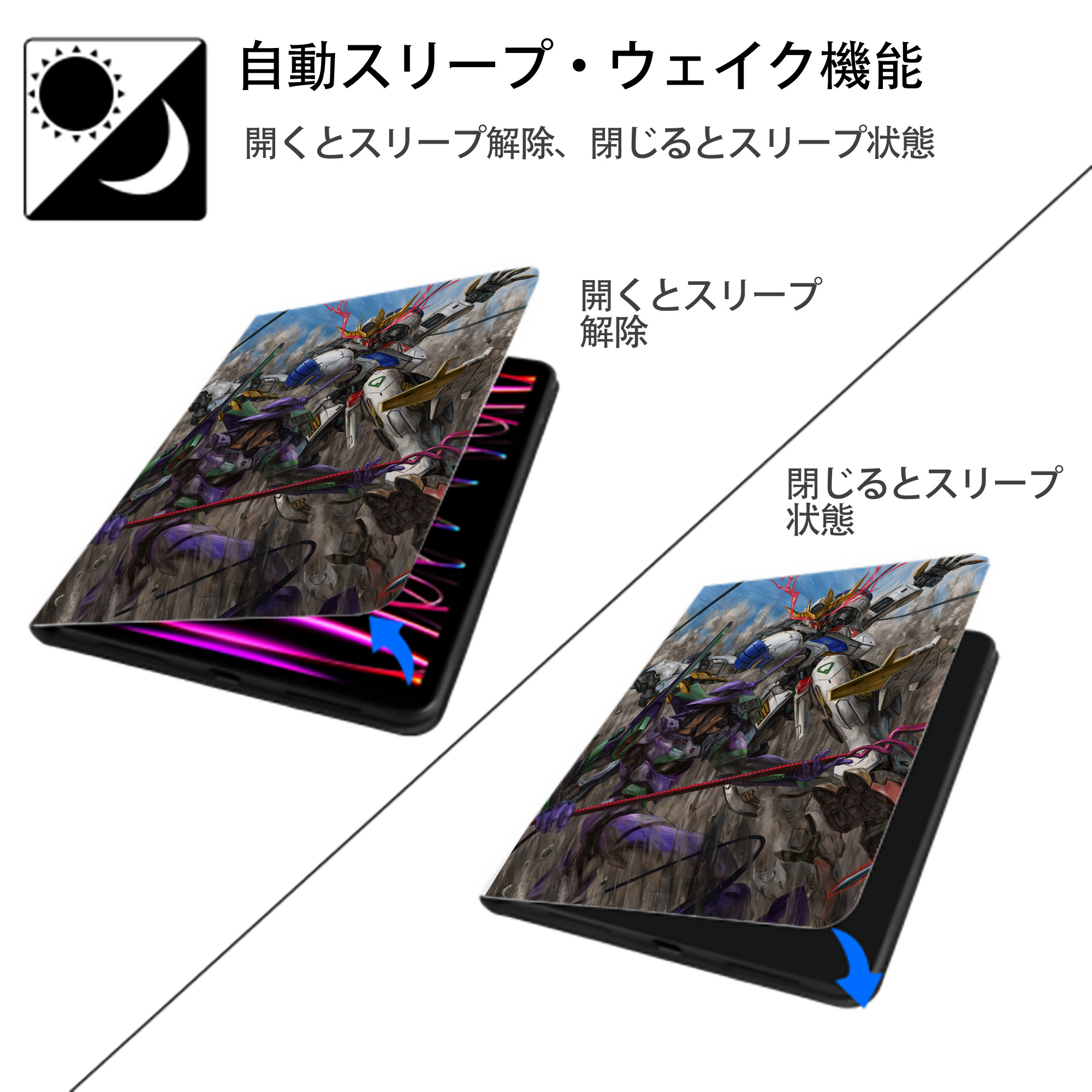 EVA 新世紀エヴァンゲリオン IPad ケース ペン収納付き 三つ折りスタンド PUレザー×シリコン 対応機種9.5/10.5/10.9インチ