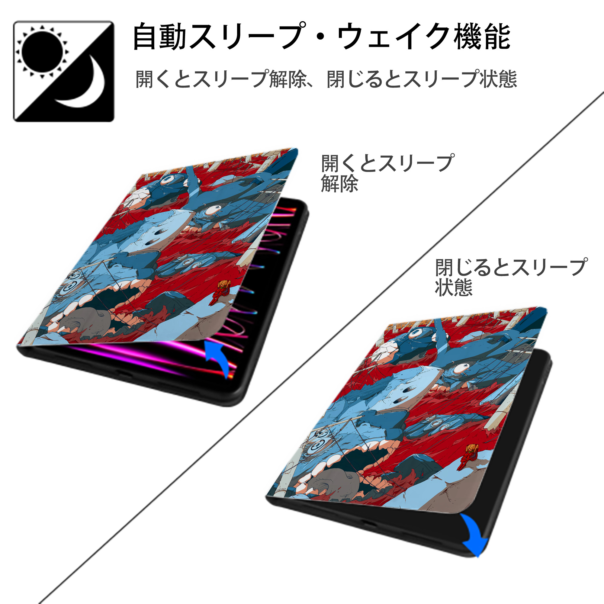 EVA 新世紀エヴァンゲリオン IPad ケース ペン収納付き 三つ折りスタンド PUレザー×シリコン 対応機種9.5/10.5/10.9インチ