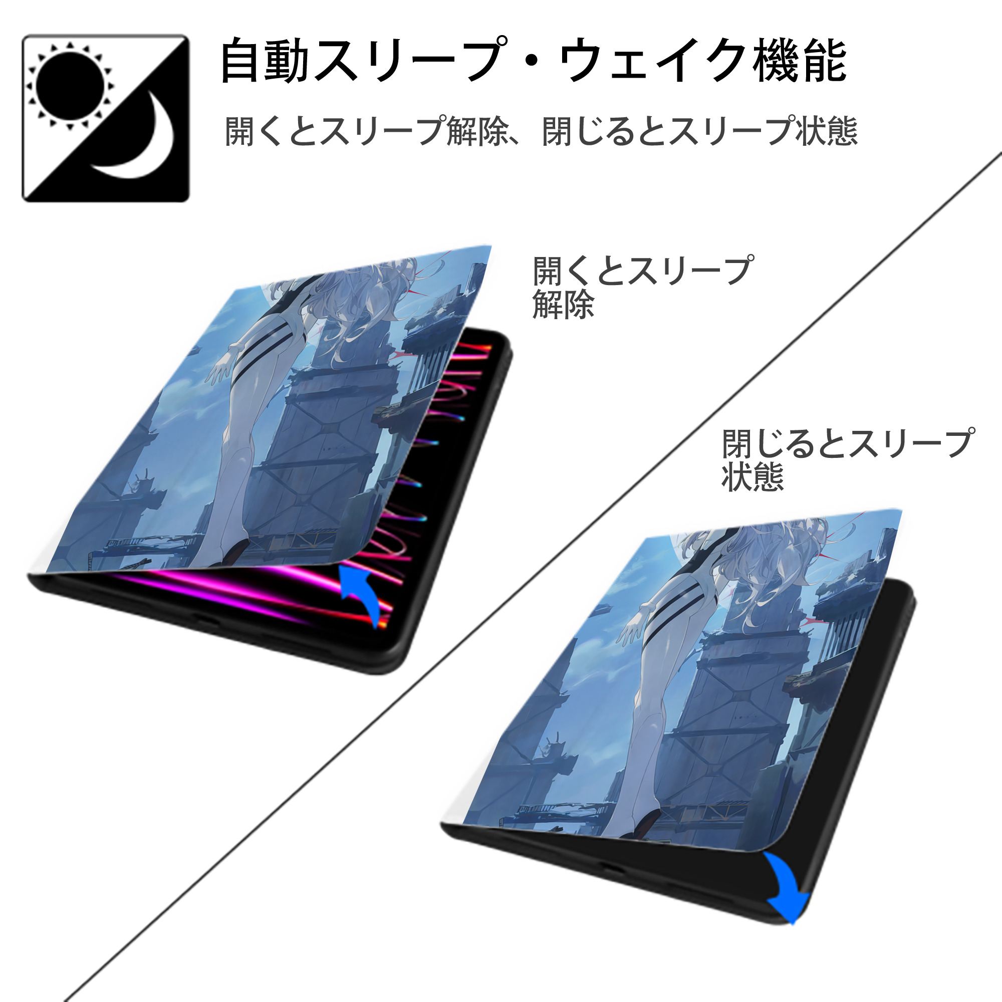 EVA 新世紀エヴァンゲリオン IPad ケース ペン収納付き 三つ折りスタンド PUレザー×シリコン 対応機種9.5/10.5/10.9インチ