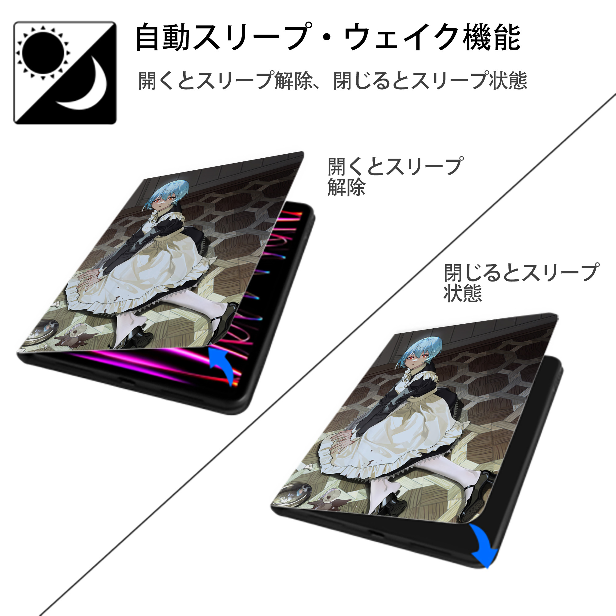 EVA 新世紀エヴァンゲリオン IPad ケース ペン収納付き 三つ折りスタンド PUレザー×シリコン 対応機種9.5/10.5/10.9インチ