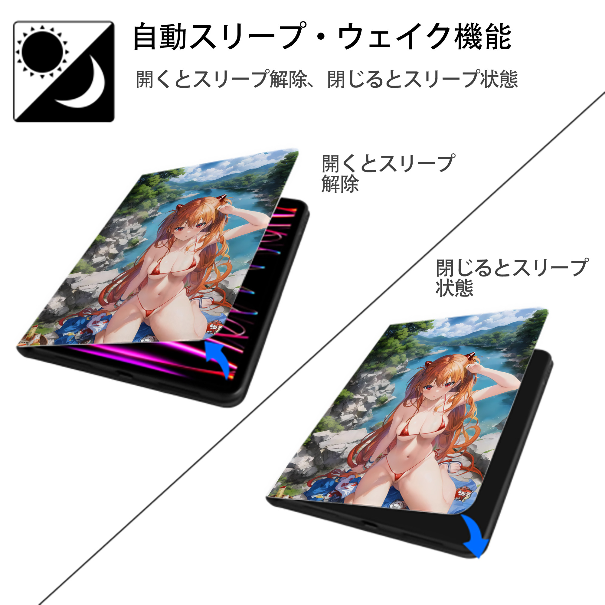 EVA 新世紀エヴァンゲリオン IPad ケース ペン収納付き 三つ折りスタンド PUレザー×シリコン 対応機種9.5/10.5/10.9インチ