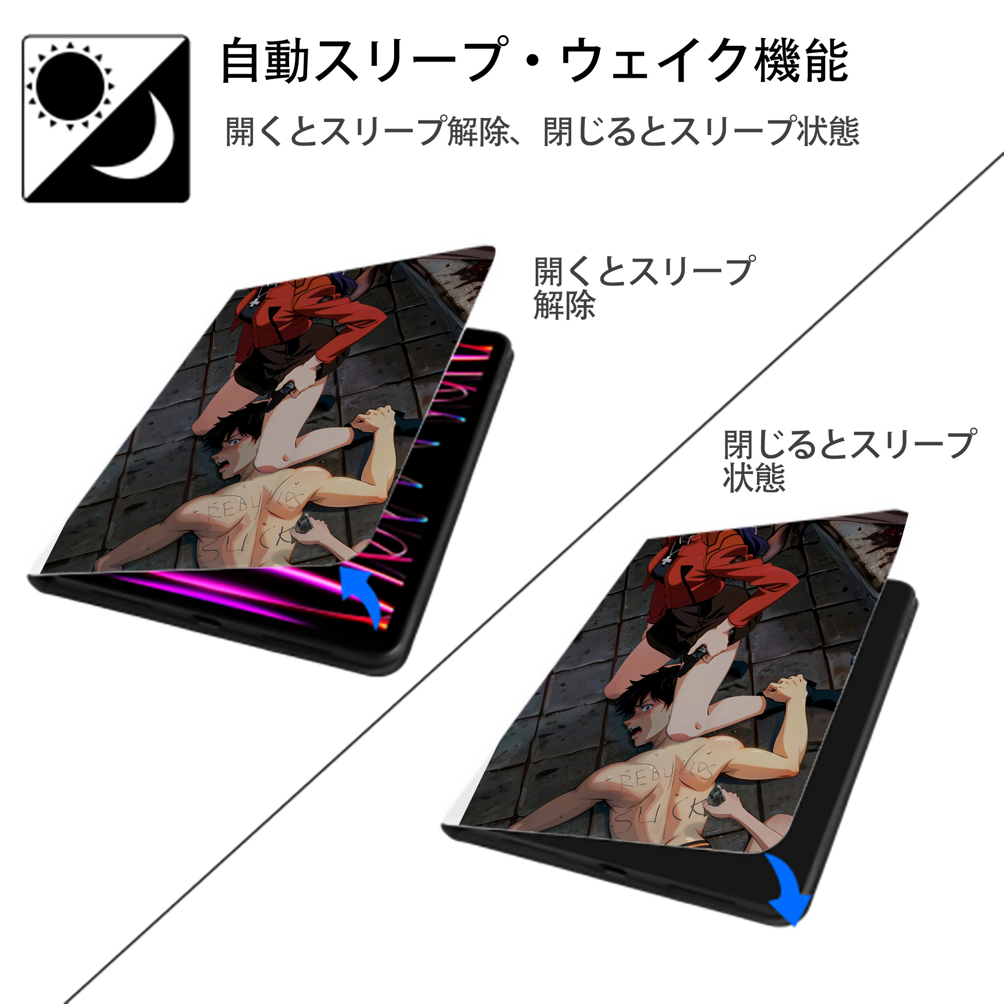 EVA 新世紀エヴァンゲリオン IPad ケース ペン収納付き 三つ折りスタンド PUレザー×シリコン 対応機種9.5/10.5/10.9インチ
