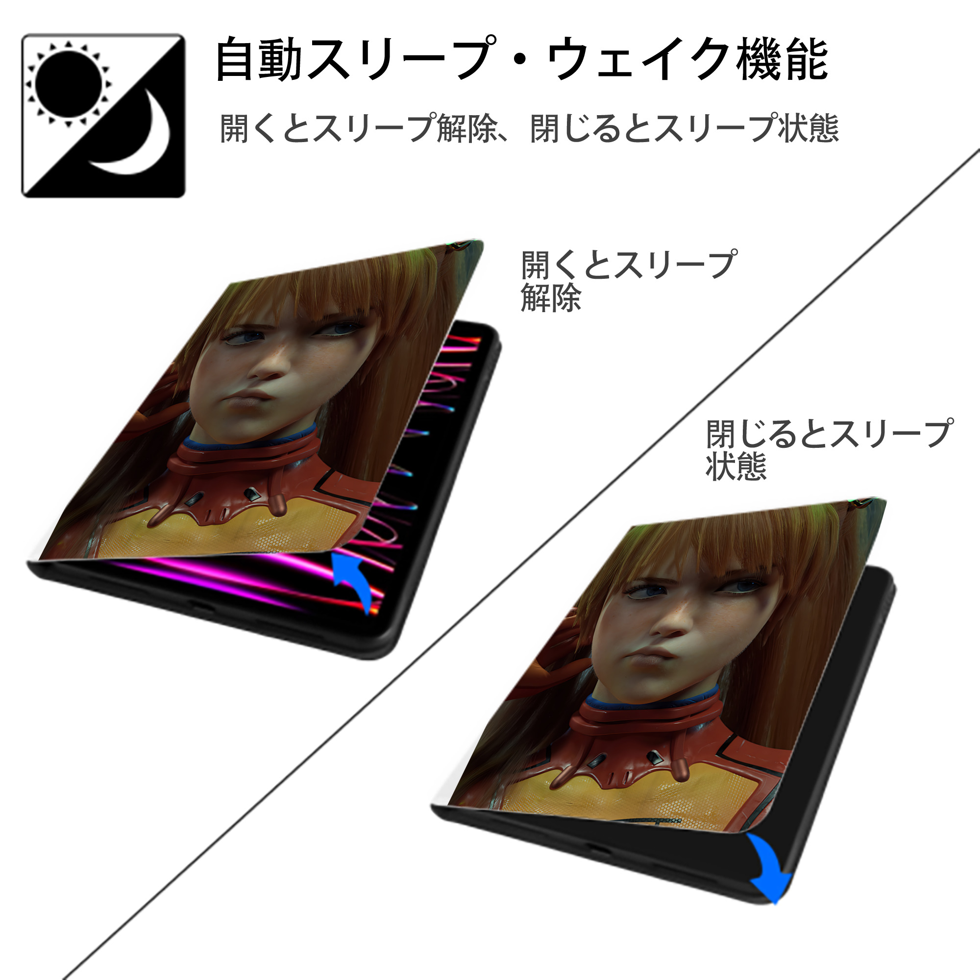 EVA 新世紀エヴァンゲリオン IPad ケース ペン収納付き 三つ折りスタンド PUレザー×シリコン 対応機種9.5/10.5/10.9インチ
