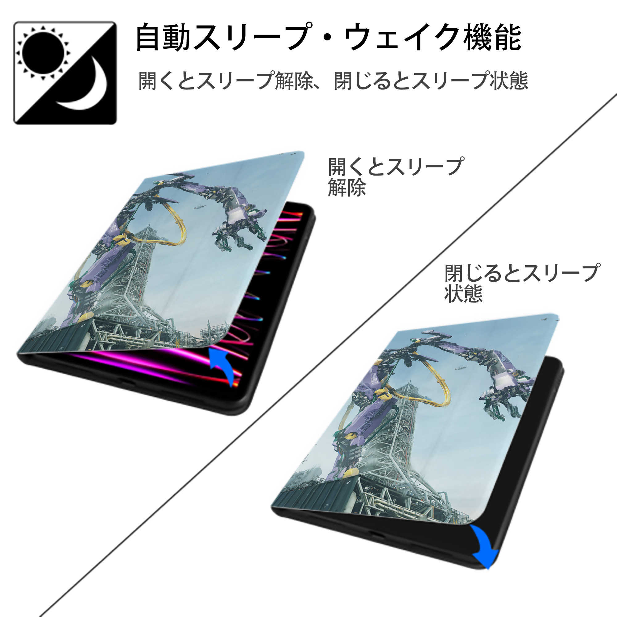 EVA 新世紀エヴァンゲリオン IPad ケース ブック型 PUレザー TPU 耐衝撃 軽量 薄型 ペン収納なし 全面保護 IPad 各モデル対応