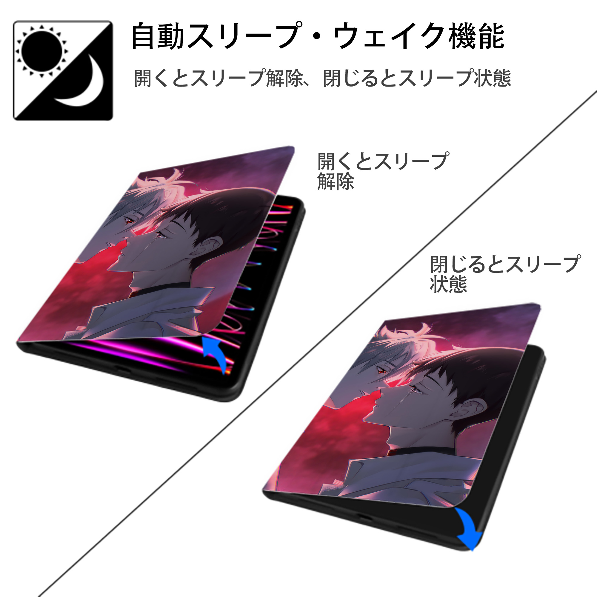 EVA 新世紀エヴァンゲリオン IPad ケース ブック型 PUレザー TPU 耐衝撃 軽量 薄型 ペン収納なし 全面保護 IPad 各モデル対応