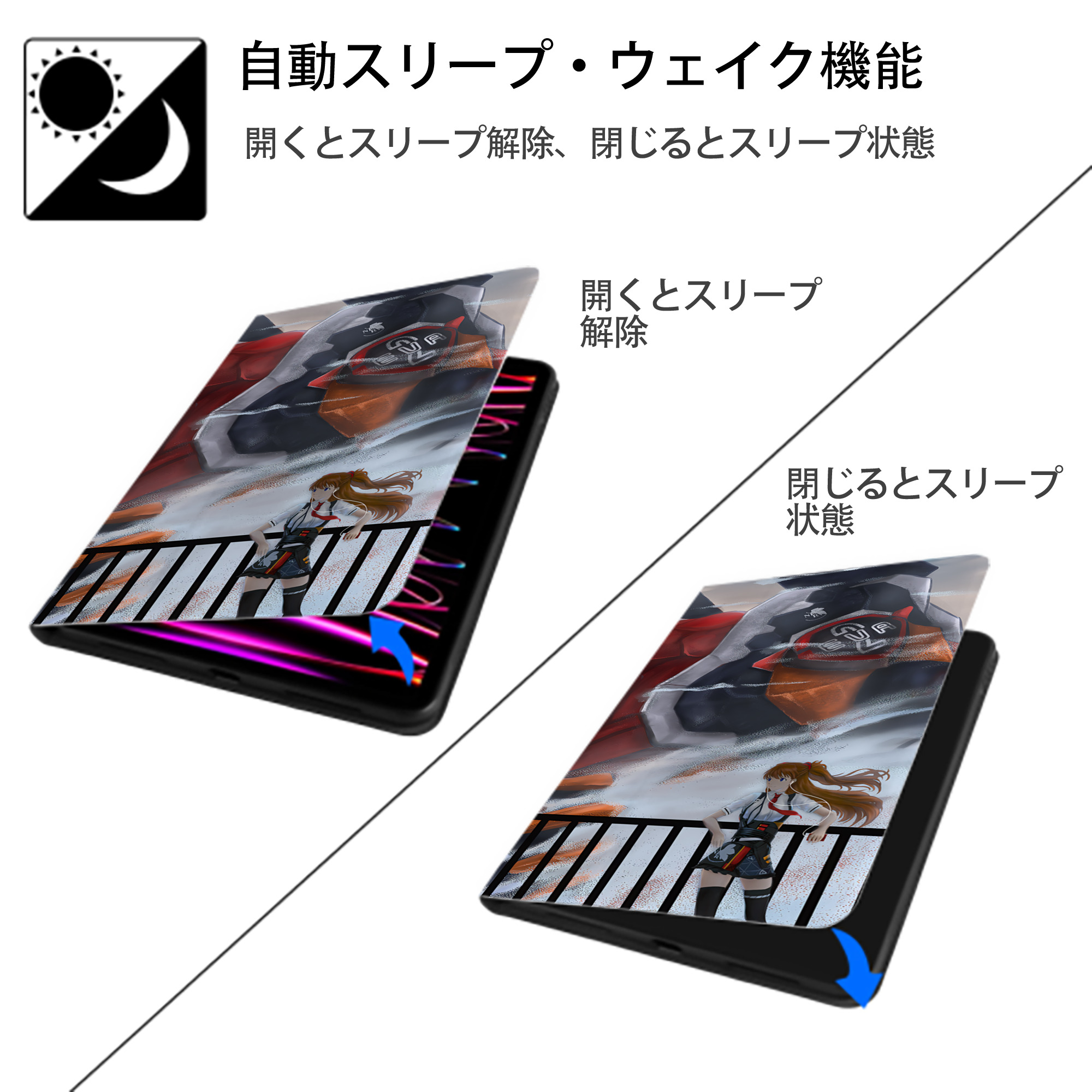 EVA 新世紀エヴァンゲリオン IPad ケース ブック型 PUレザー TPU 耐衝撃 軽量 薄型 ペン収納なし 全面保護 IPad 各モデル対応