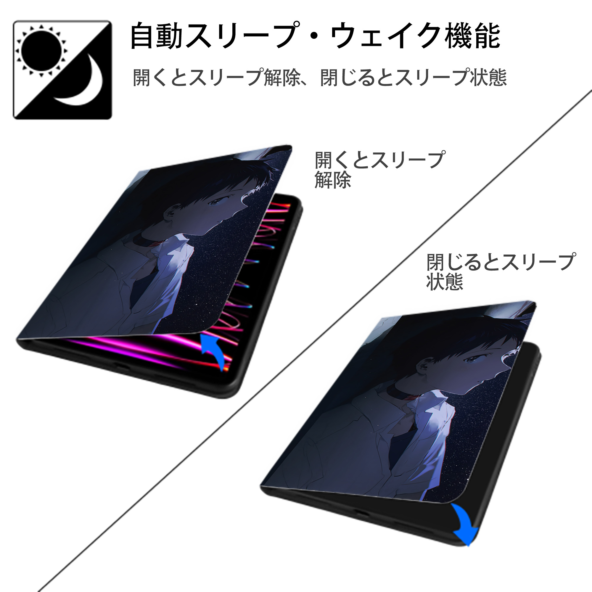 EVA 新世紀エヴァンゲリオン IPad ケース ブック型 PUレザー TPU 耐衝撃 軽量 薄型 ペン収納なし 全面保護 IPad 各モデル対応
