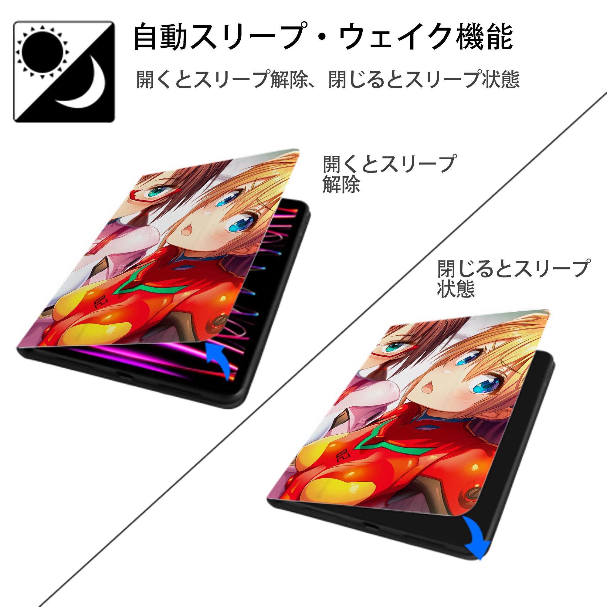 EVA 新世紀エヴァンゲリオン IPad ケース ブック型 PUレザー TPU 耐衝撃 軽量 薄型 ペン収納なし 全面保護 IPad 各モデル対応