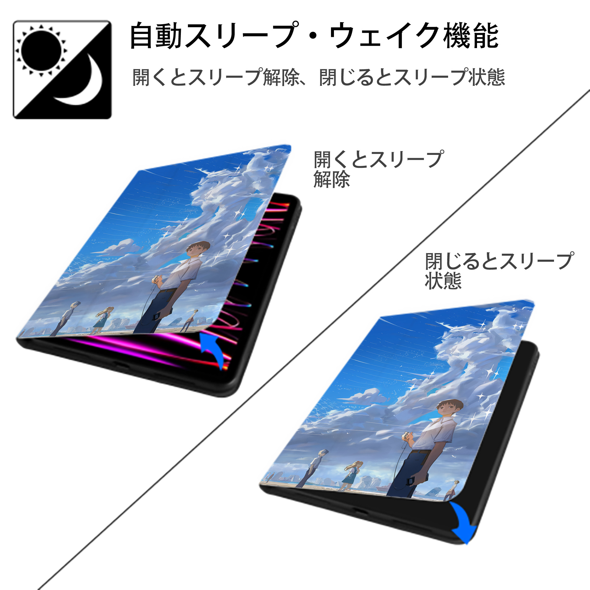 EVA 新世紀エヴァンゲリオン IPad ケース ブック型 PUレザー TPU 耐衝撃 軽量 薄型 ペン収納なし 全面保護 IPad 各モデル対応