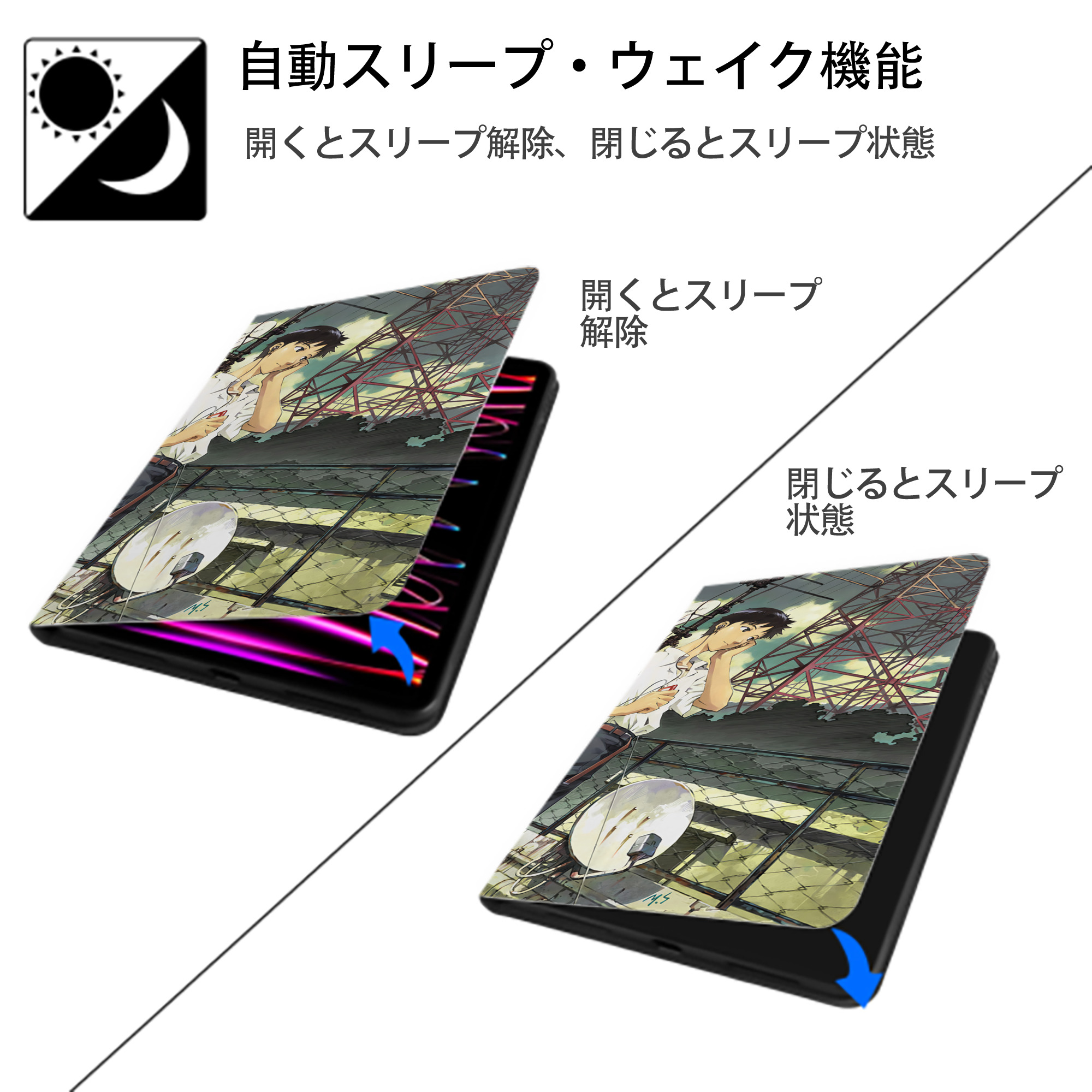 EVA 新世紀エヴァンゲリオン IPad ケース ブック型 PUレザー TPU 耐衝撃 軽量 薄型 ペン収納なし 全面保護 IPad 各モデル対応