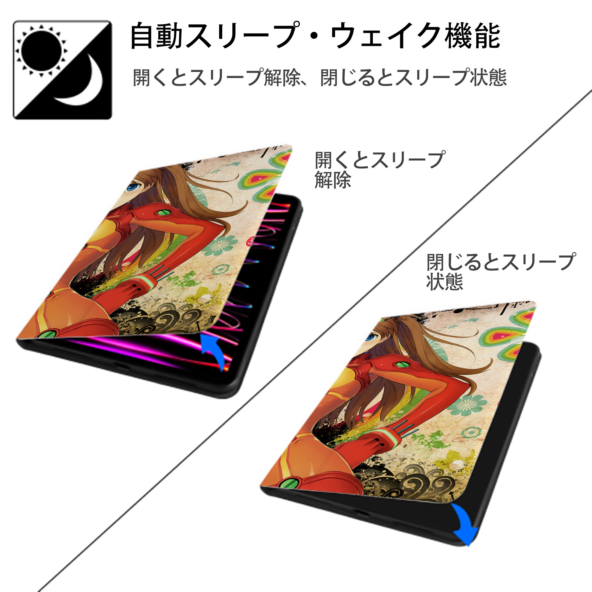 EVA 新世紀エヴァンゲリオン IPad ケース ブック型 PUレザー TPU 耐衝撃 軽量 薄型 ペン収納なし 全面保護 IPad 各モデル対応