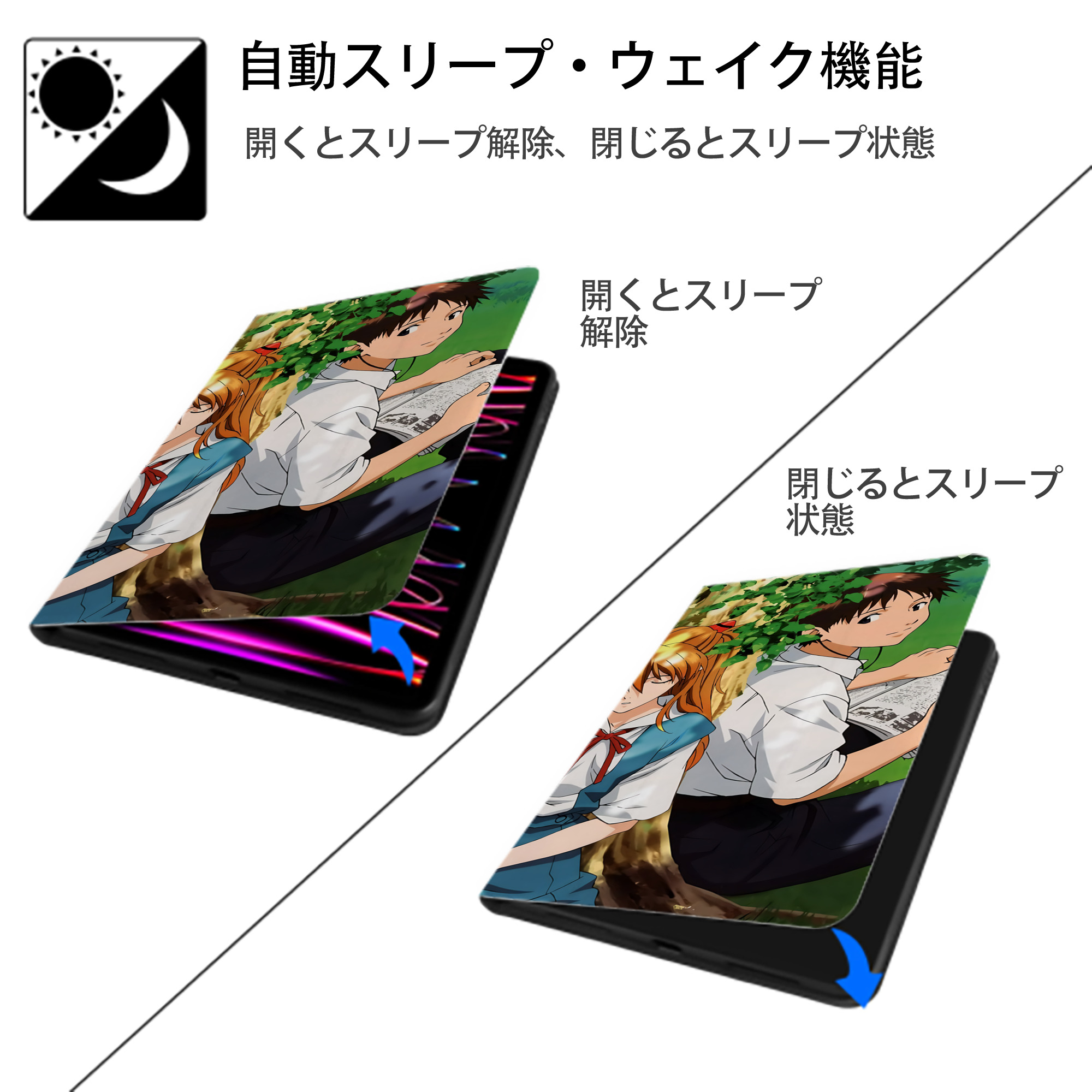 EVA 新世紀エヴァンゲリオン IPad ケース ブック型 PUレザー TPU 耐衝撃 軽量 薄型 ペン収納なし 全面保護 IPad 各モデル対応
