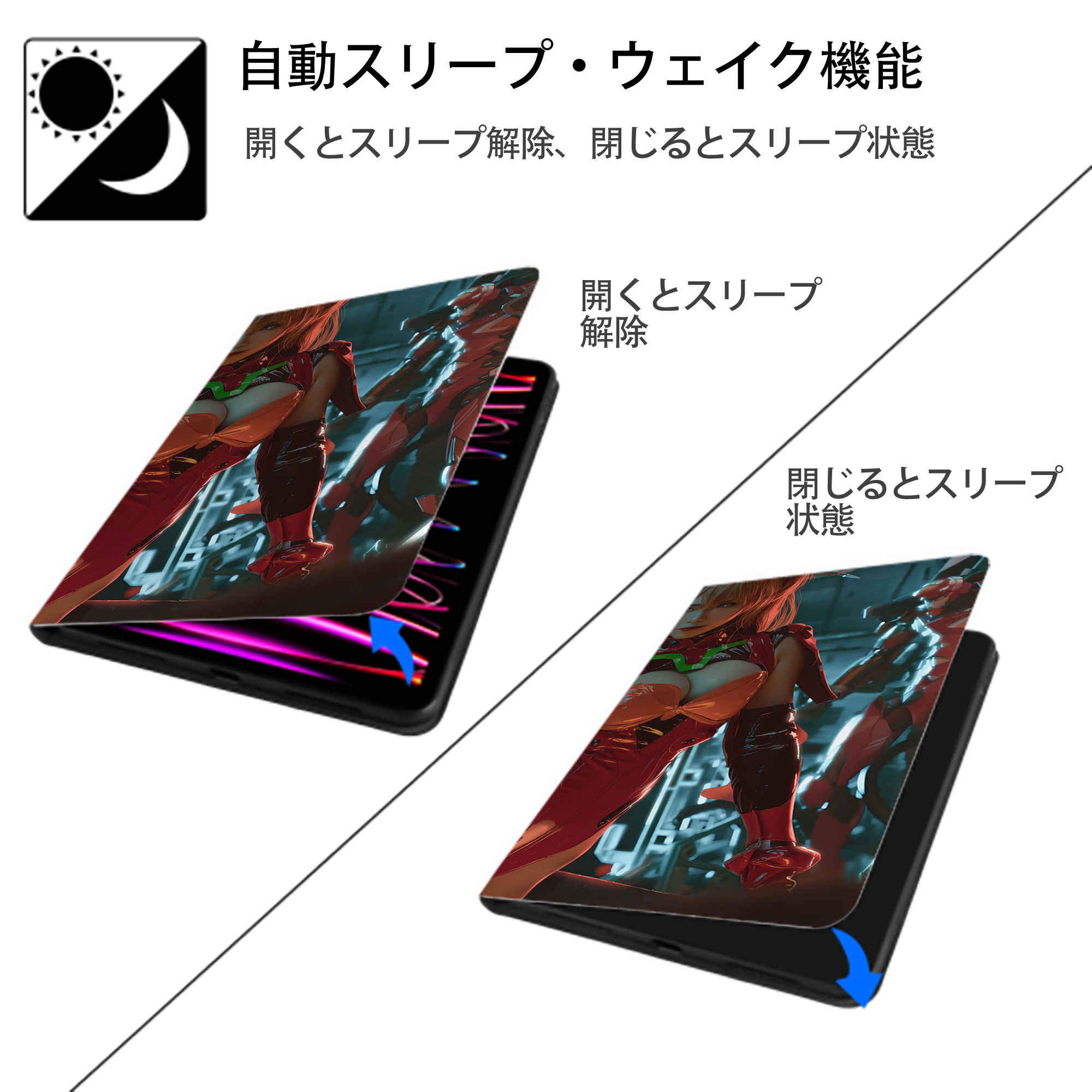 EVA 新世紀エヴァンゲリオン IPad ケース ブック型 PUレザー TPU 耐衝撃 軽量 薄型 ペン収納なし 全面保護 IPad 各モデル対応