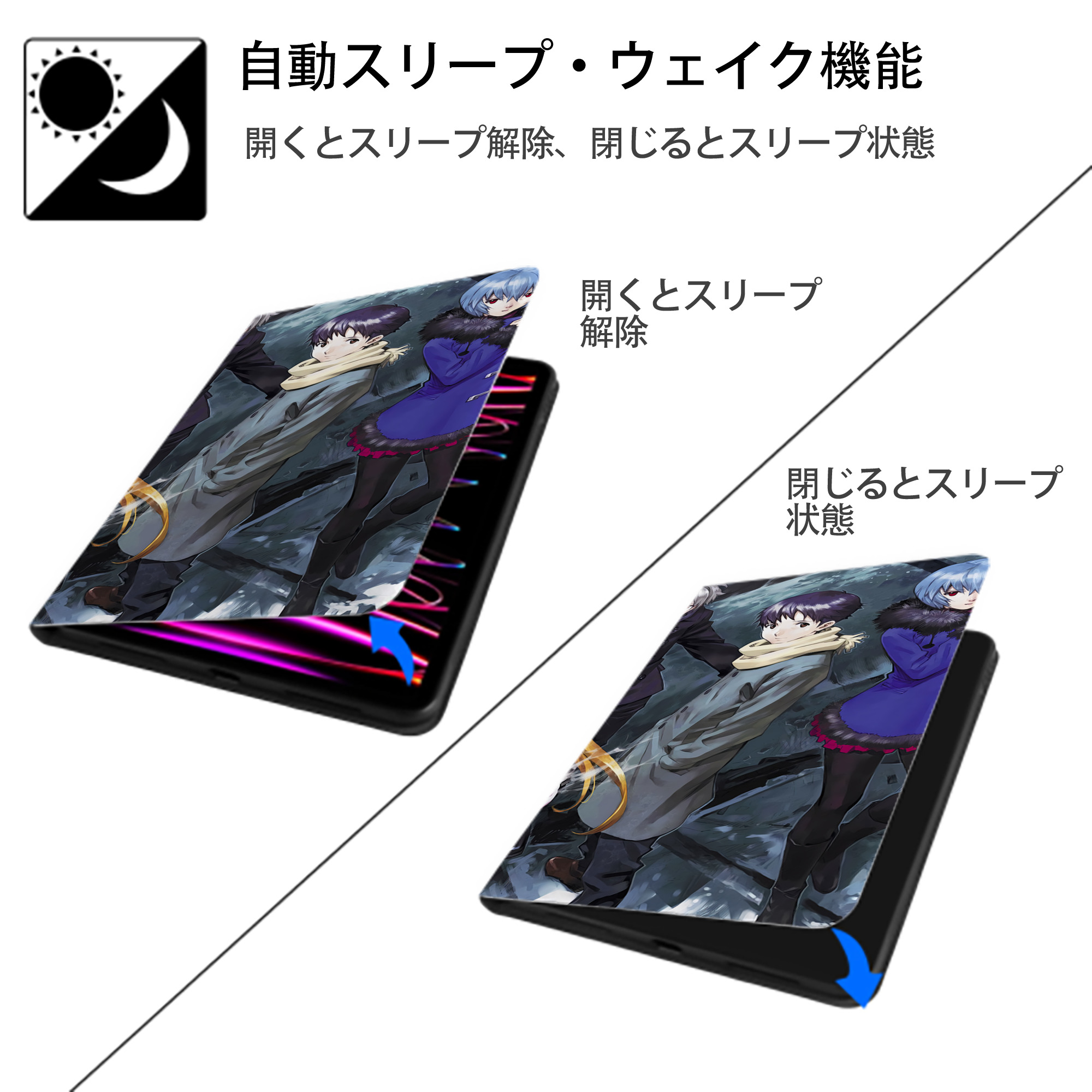 EVA 新世紀エヴァンゲリオン IPad ケース ブック型 PUレザー TPU 耐衝撃 軽量 薄型 ペン収納なし 全面保護 IPad 各モデル対応