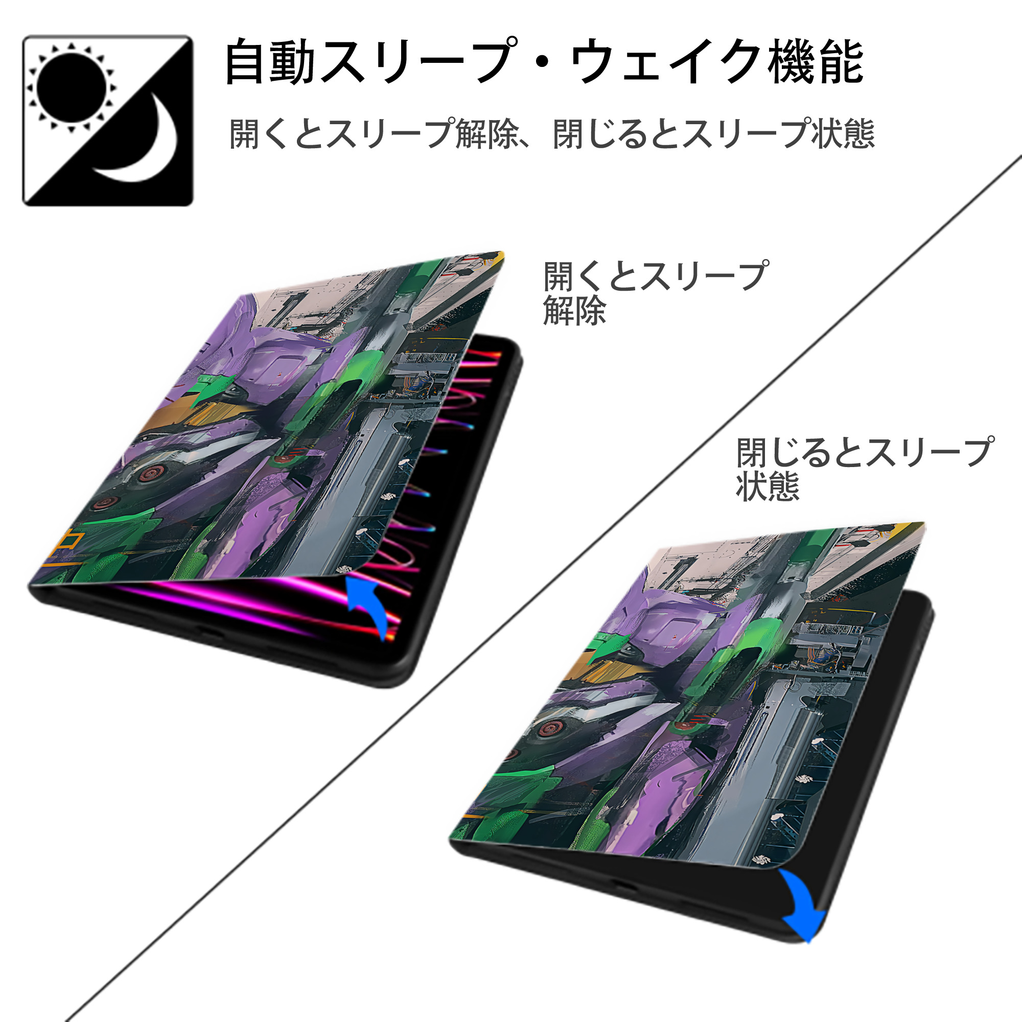 EVA 新世紀エヴァンゲリオン IPad ケース ブック型 PUレザー TPU 耐衝撃 軽量 薄型 ペン収納なし 全面保護 IPad 各モデル対応