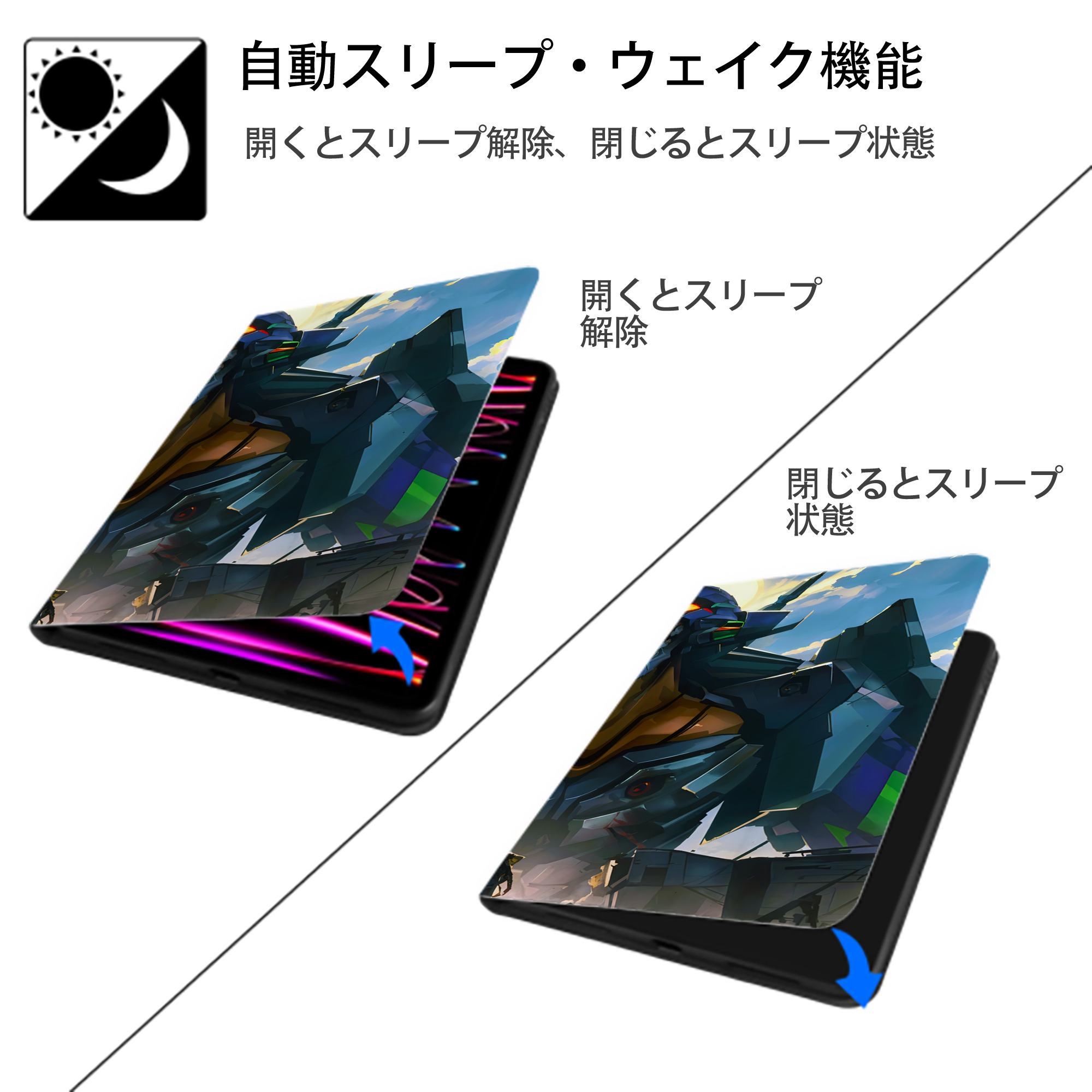 EVA 新世紀エヴァンゲリオン IPad ケース ブック型 PUレザー TPU 耐衝撃 軽量 薄型 ペン収納なし 全面保護 IPad 各モデル対応