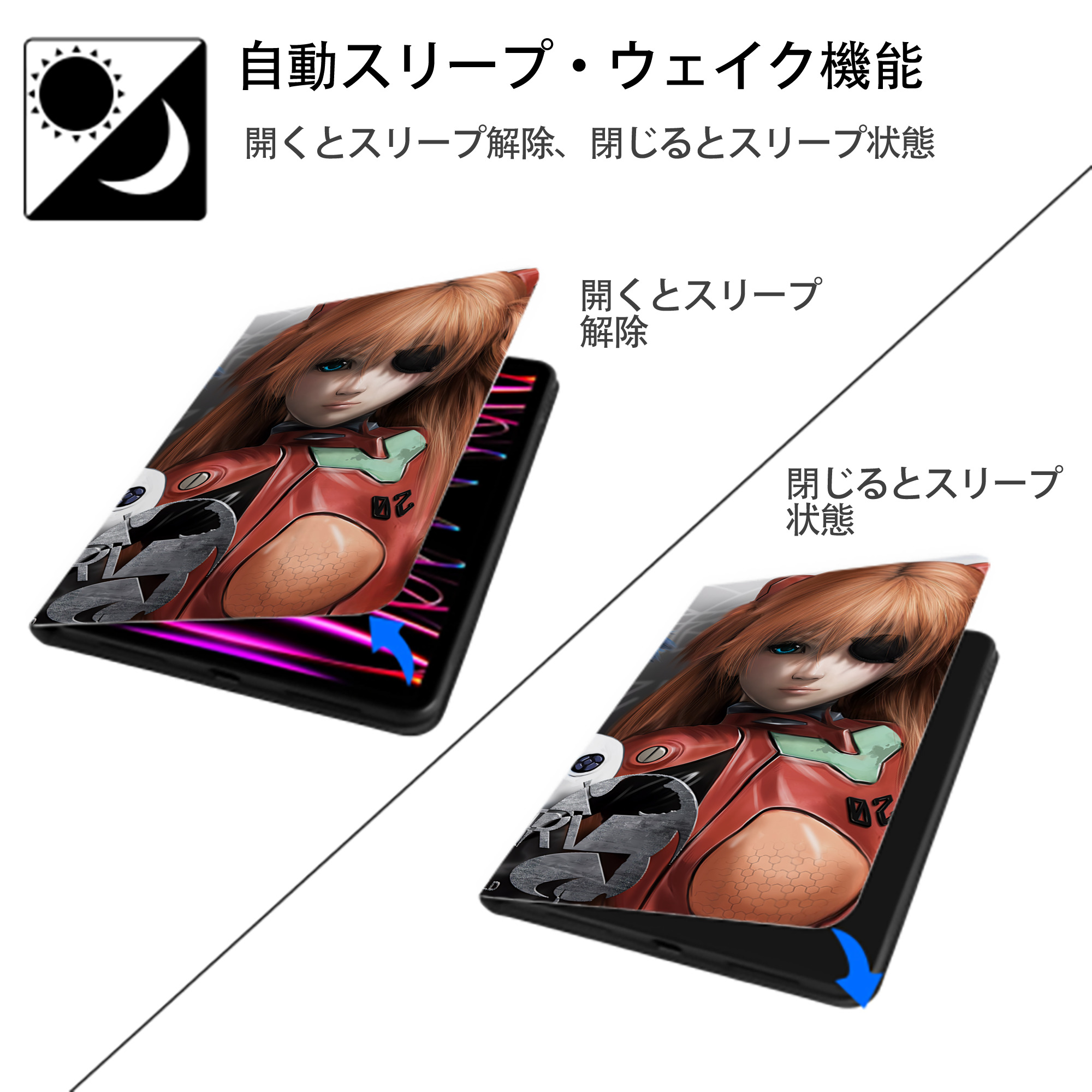 EVA 新世紀エヴァンゲリオン IPad ケース ブック型 PUレザー TPU 耐衝撃 軽量 薄型 ペン収納なし 全面保護 IPad 各モデル対応