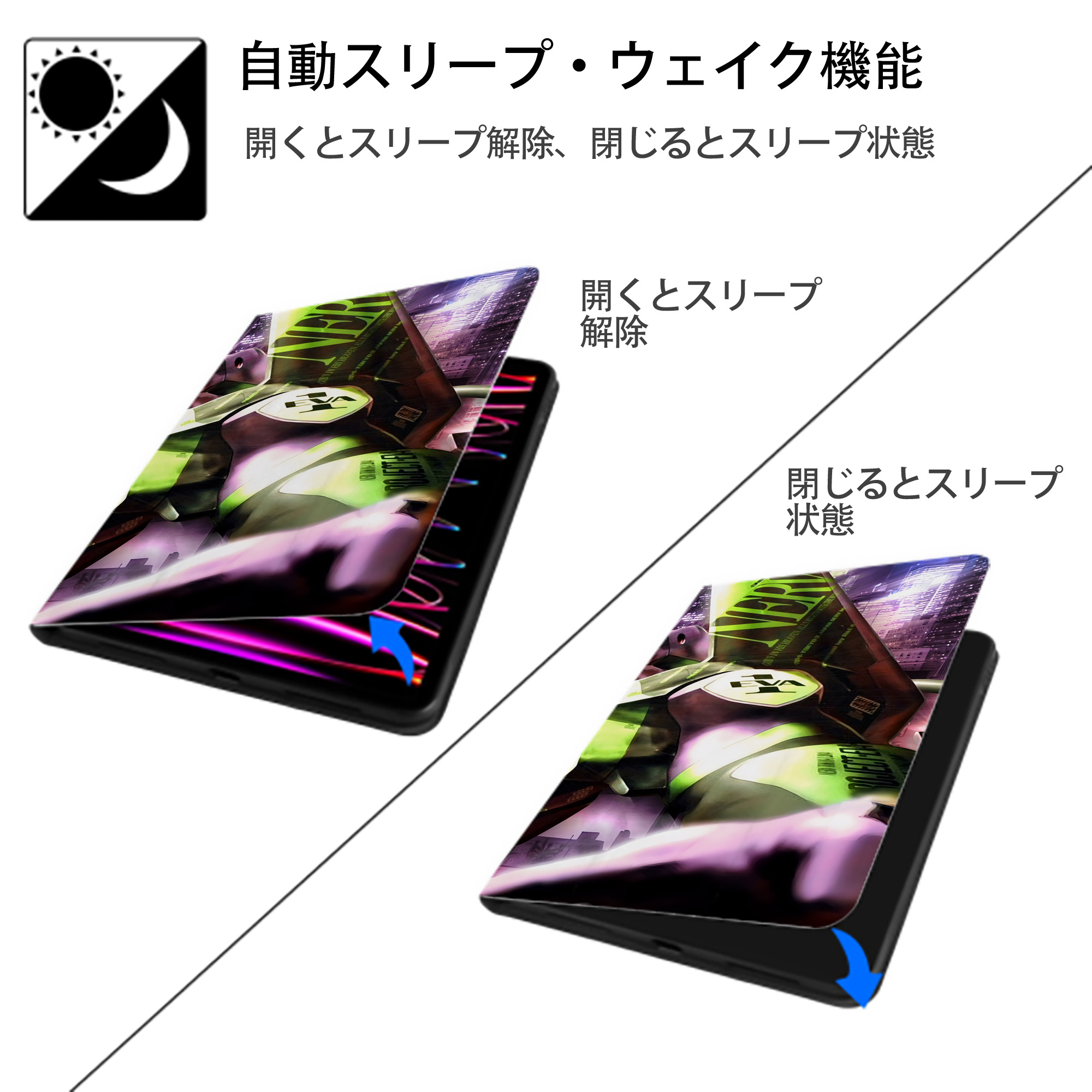 EVA 新世紀エヴァンゲリオン IPad ケース ブック型 PUレザー TPU 耐衝撃 軽量 薄型 ペン収納なし 全面保護 IPad 各モデル対応