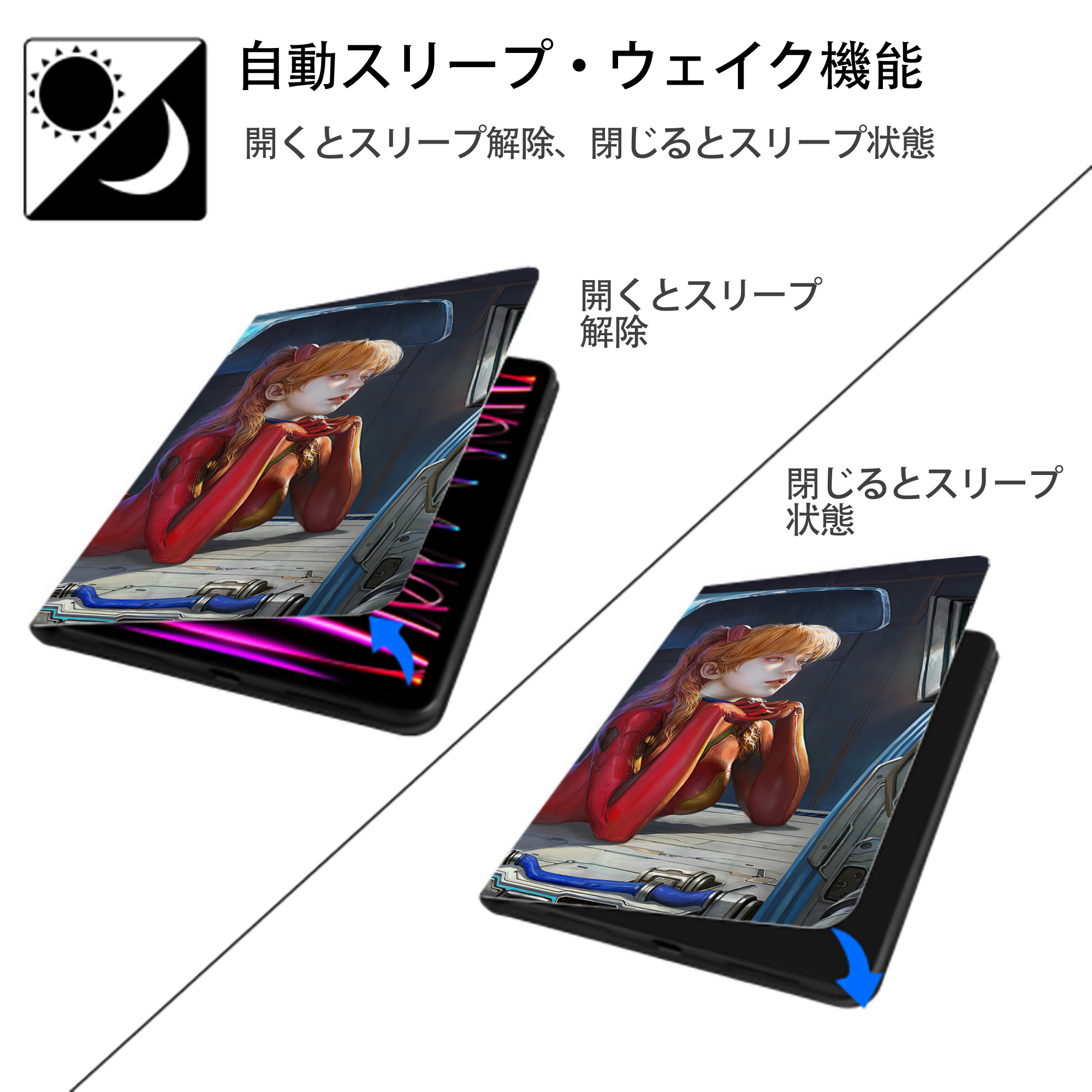 EVA 新世紀エヴァンゲリオン IPad ケース ブック型 PUレザー TPU 耐衝撃 軽量 薄型 ペン収納なし 全面保護 IPad 各モデル対応