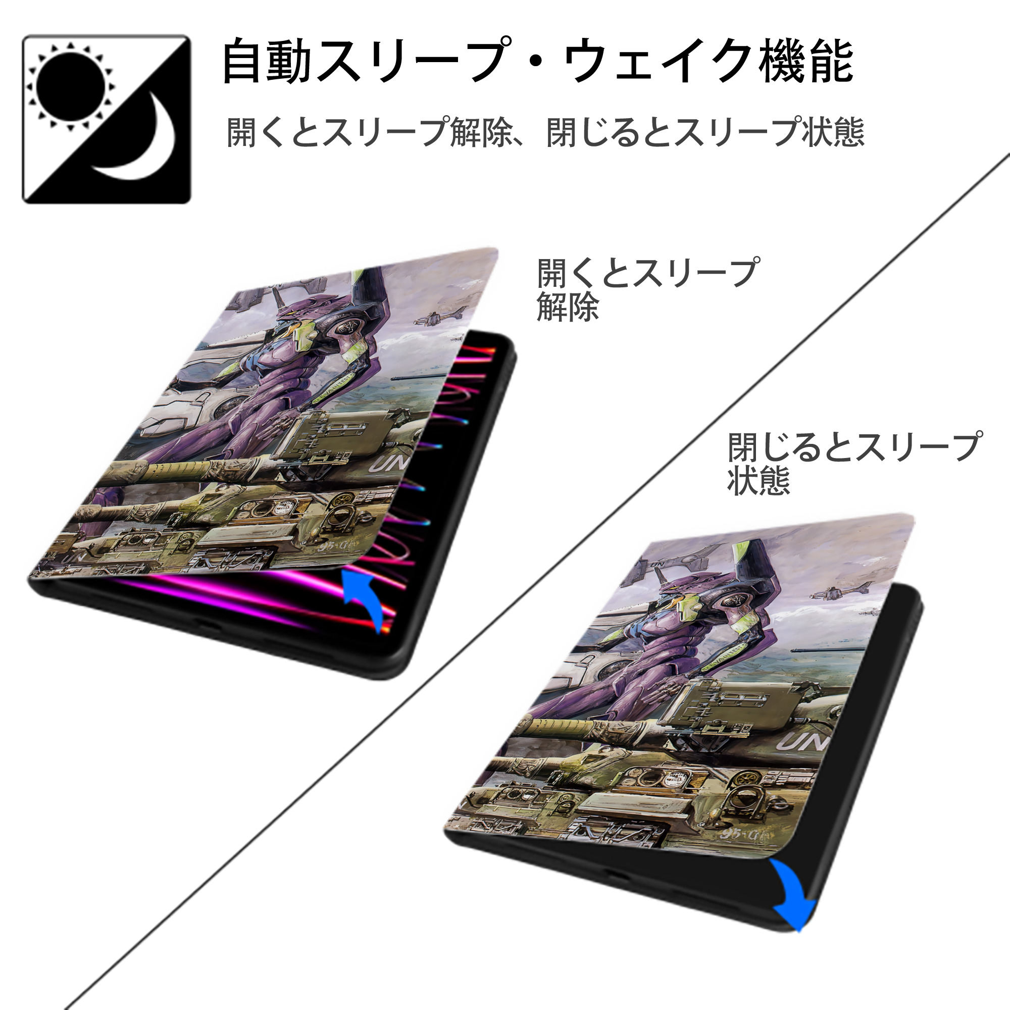 EVA 新世紀エヴァンゲリオン IPadケース ペンホルダー付き ブックスタイルデザイン