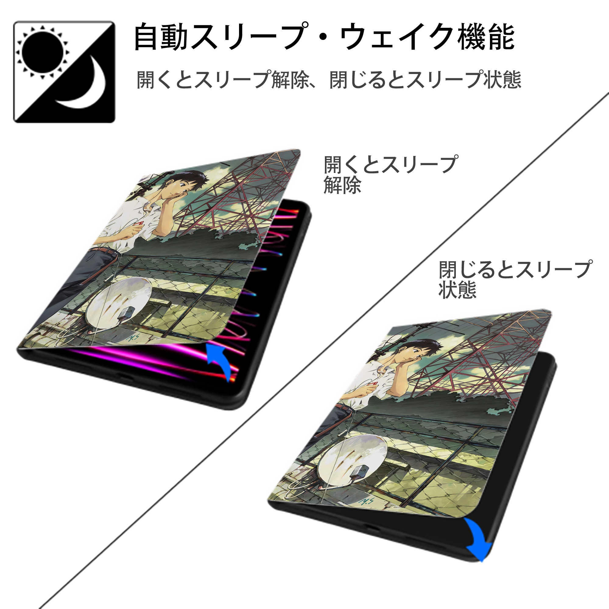 EVA 新世紀エヴァンゲリオン IPadケース ペンホルダー付き ブックスタイルデザイン